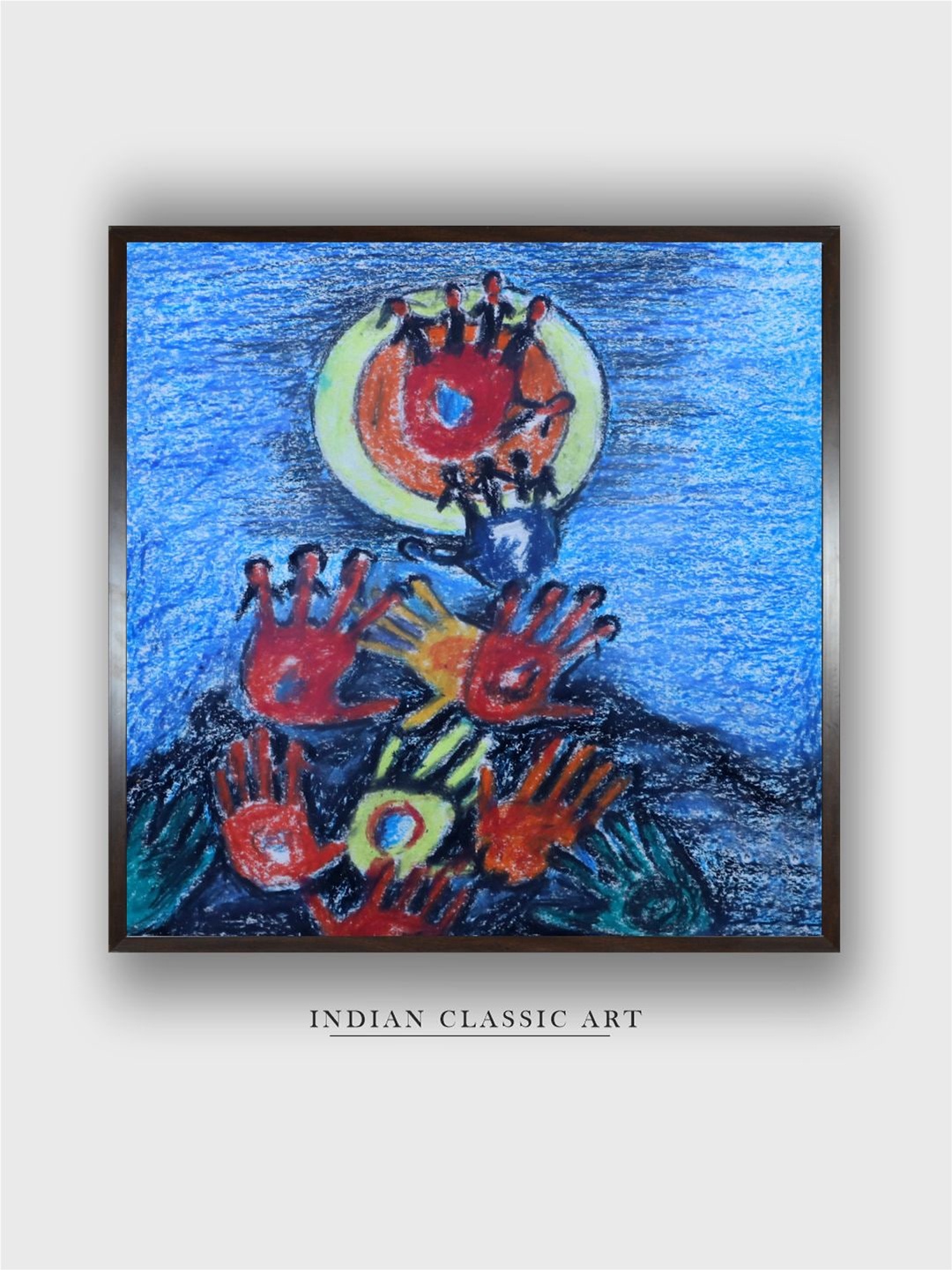 

INDIAN CLASSIC ART Blue & Red Indian Folk Painting Wall Art