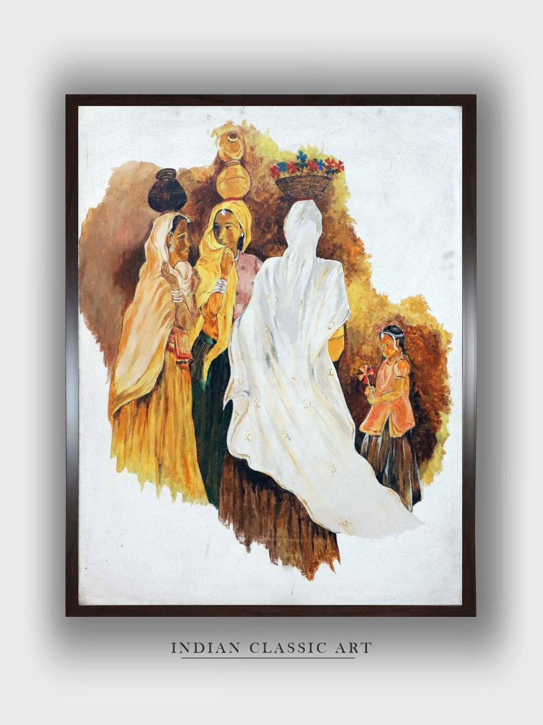

INDIAN CLASSIC ART White & Brown Indian Folk Painting Wall Art