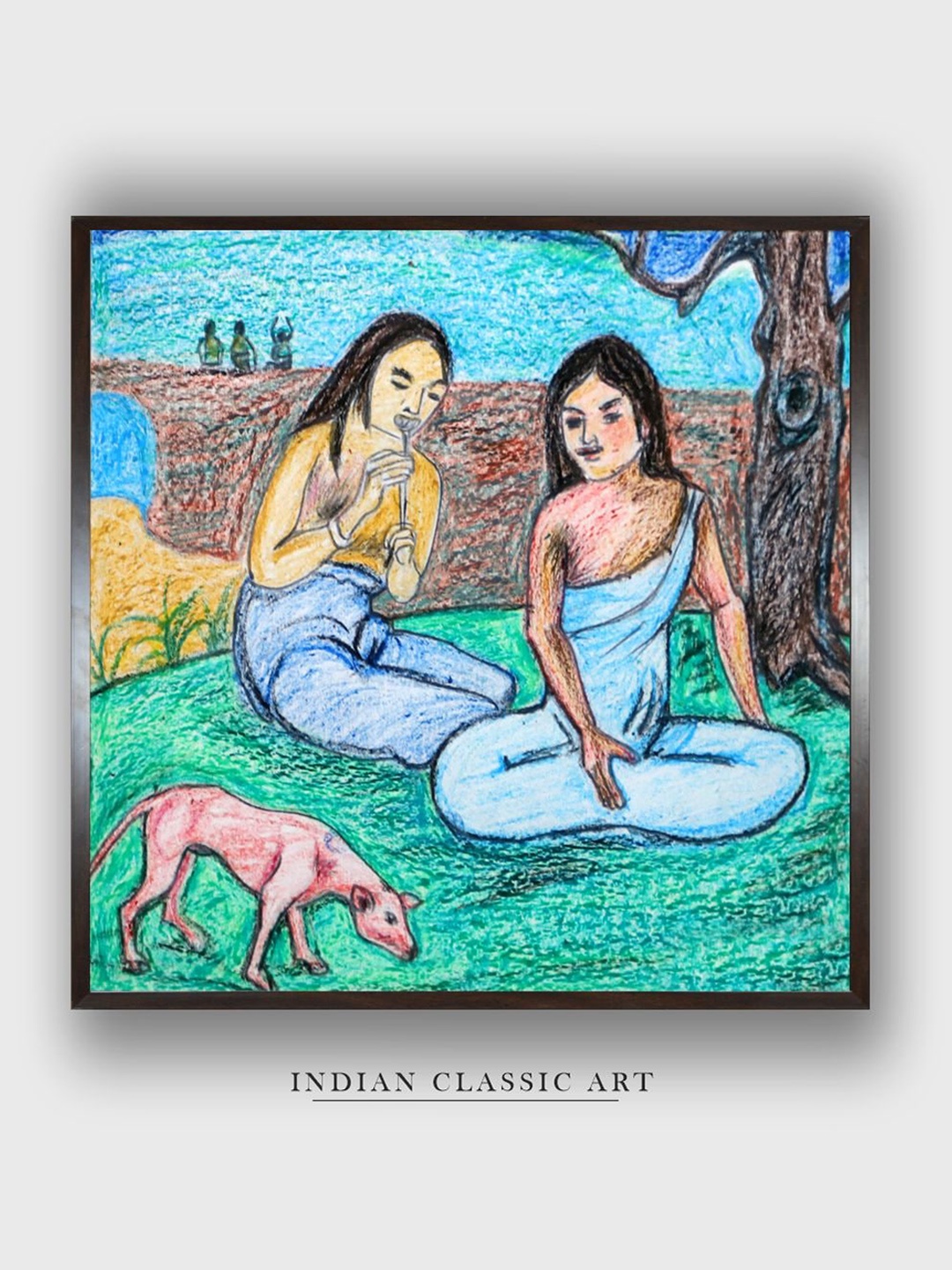 

INDIAN CLASSIC ART Green & Blue Indian Folk Painting Wall Art