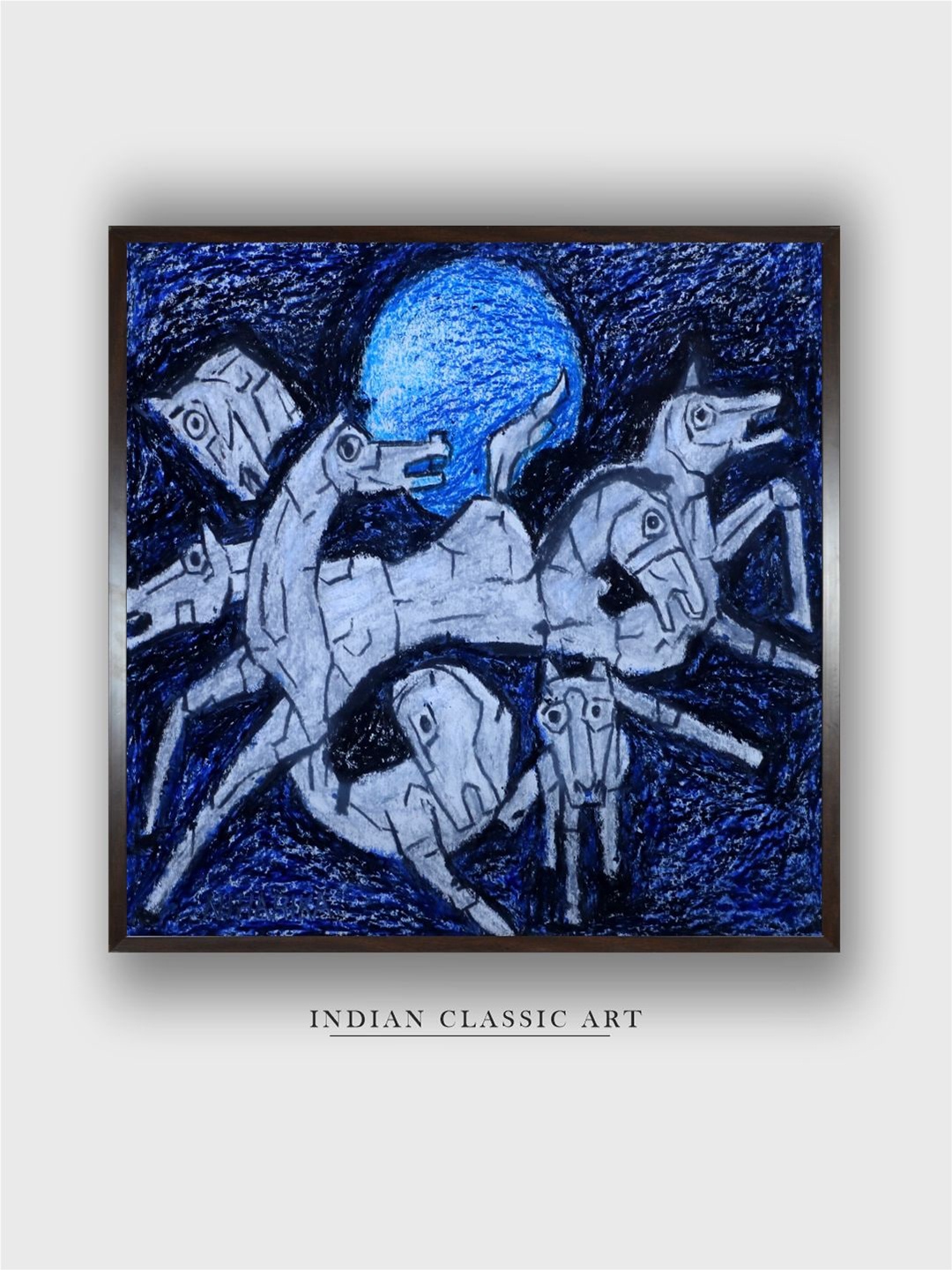 

INDIAN CLASSIC ART Blue & Grey Indian Folk Painting Wall Art