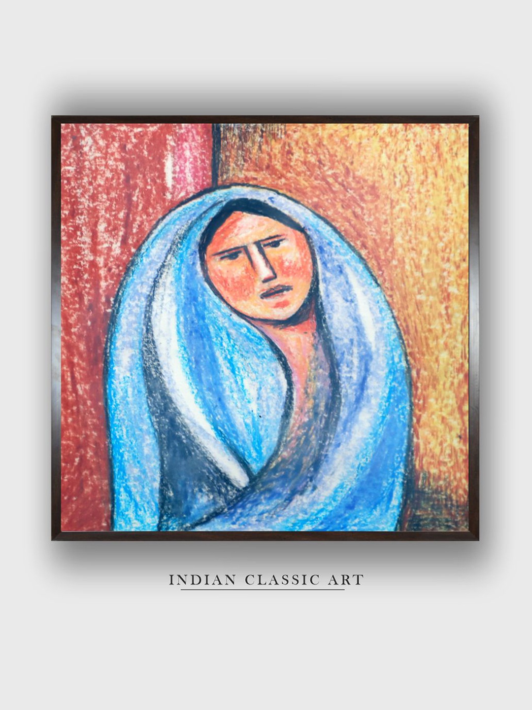 

INDIAN CLASSIC ART Blue & Red Indian Folk Painting Wall Art