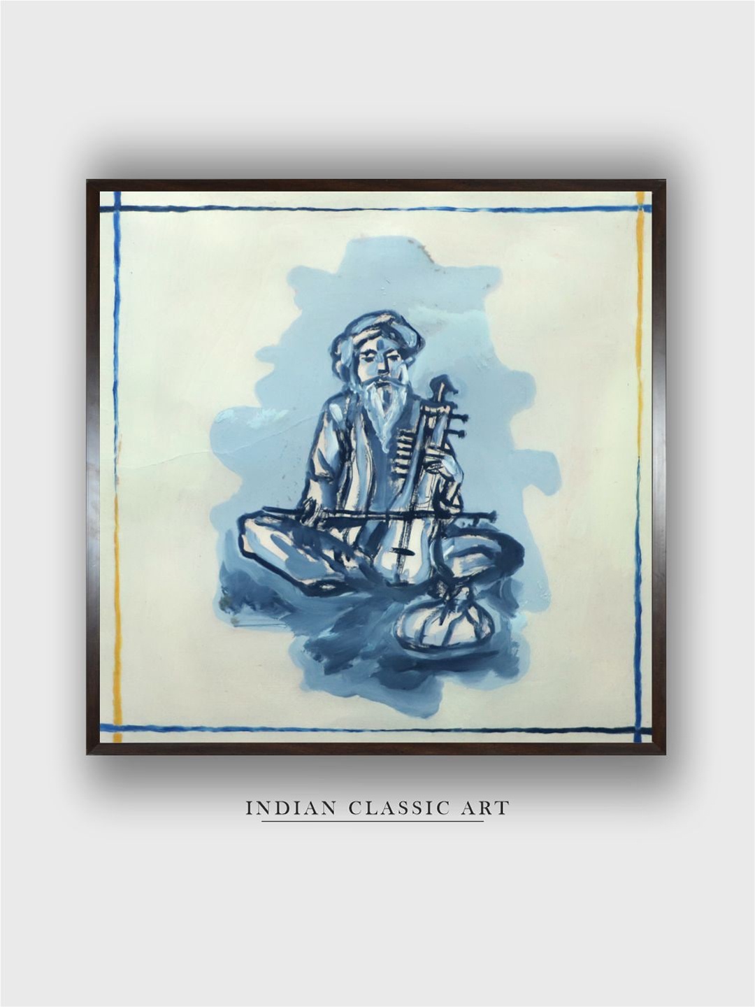 

INDIAN CLASSIC ART Beige & Blue Indian Folk Printed Canvas Wall Art