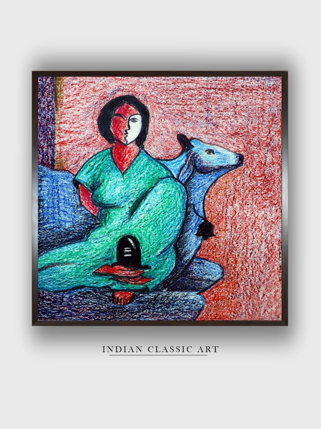

INDIAN CLASSIC ART Green & Red Indian Folk Painting Wall Art