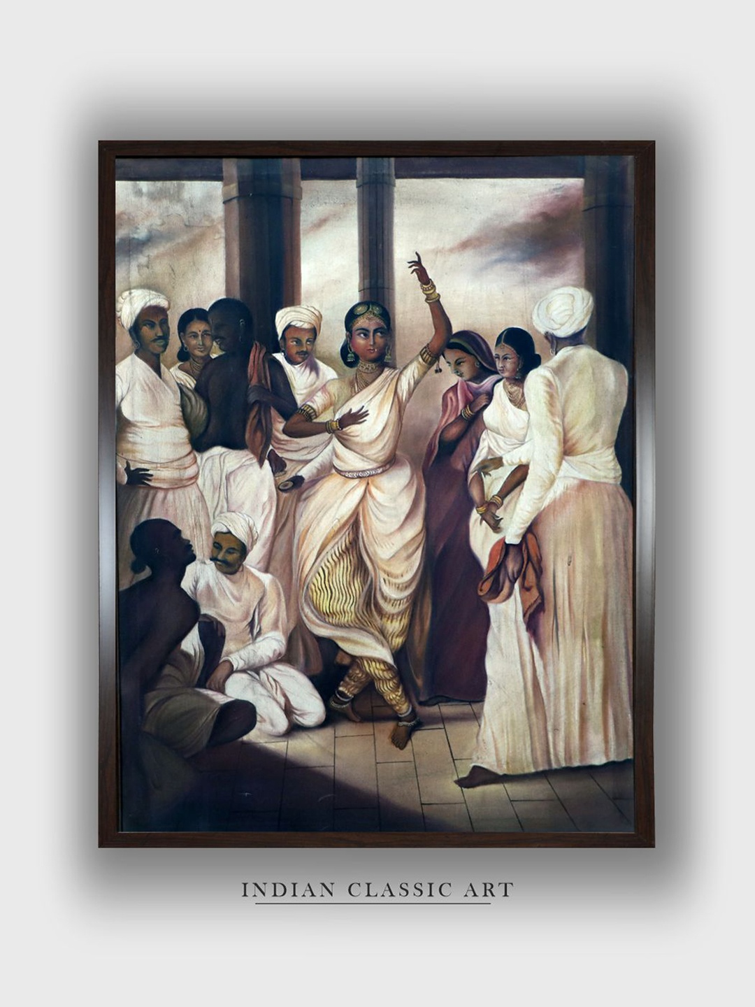 

INDIAN CLASSIC ART Off White & Black Framed Painting Wall Art