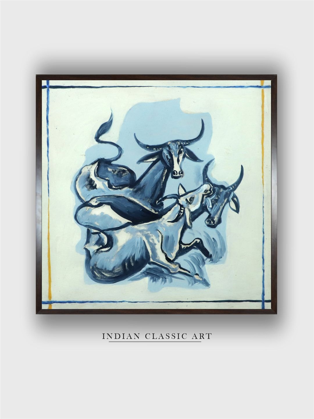 INDIAN CLASSIC ART Blue & Green Indian Folk Painting Wall Art