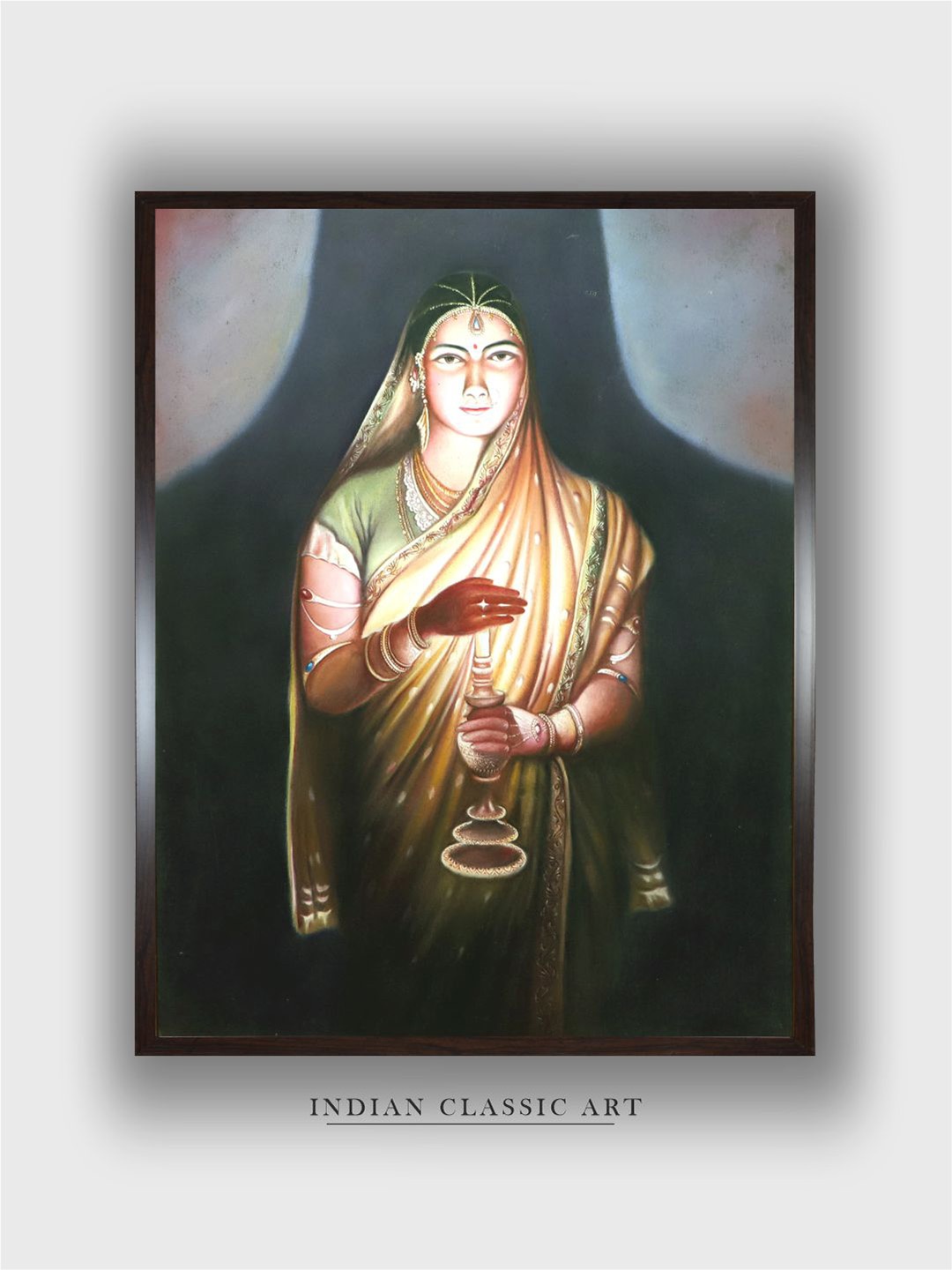 

INDIAN CLASSIC ART Black & Beige Framed Painting Wall Art