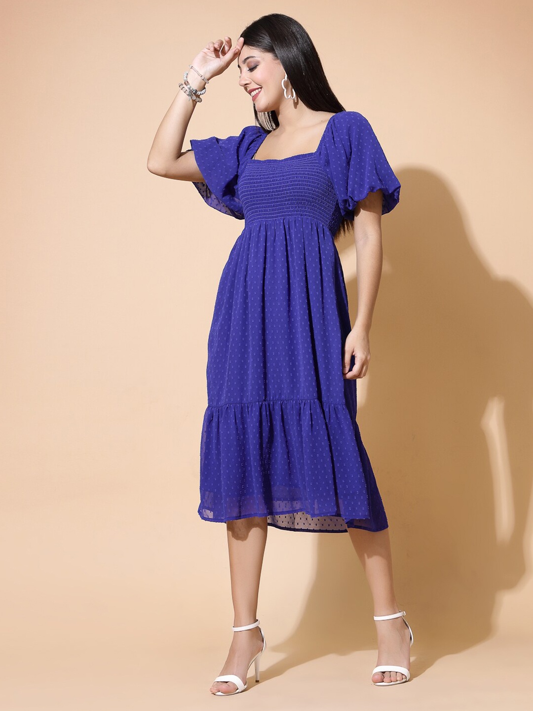 

Strong And Brave Georgette Fit & Flare Dress, Blue