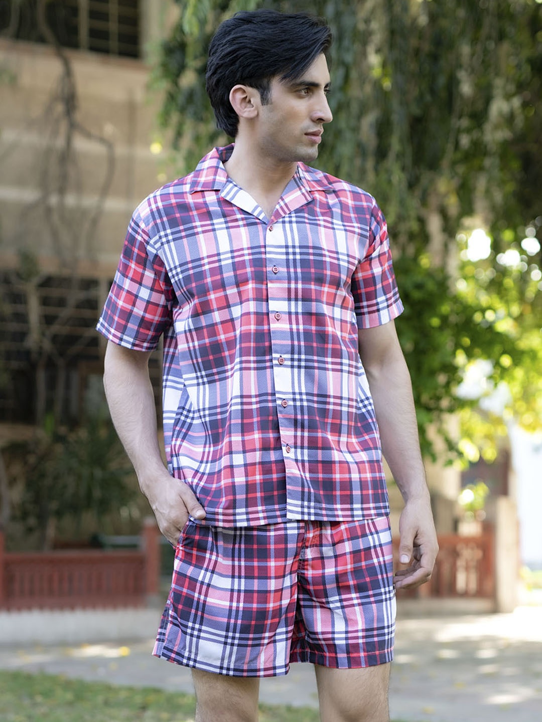 

Tistabene Checked Cuban Collar Shirt & Shorts, Blue