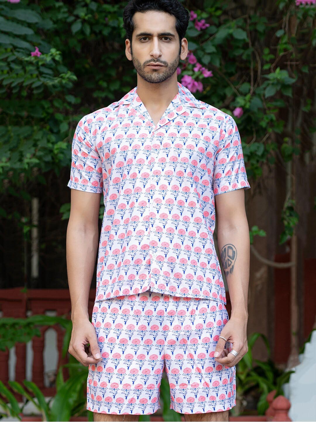 

Tistabene Floral Printed Cuban Collar Shirt & Shorts, White