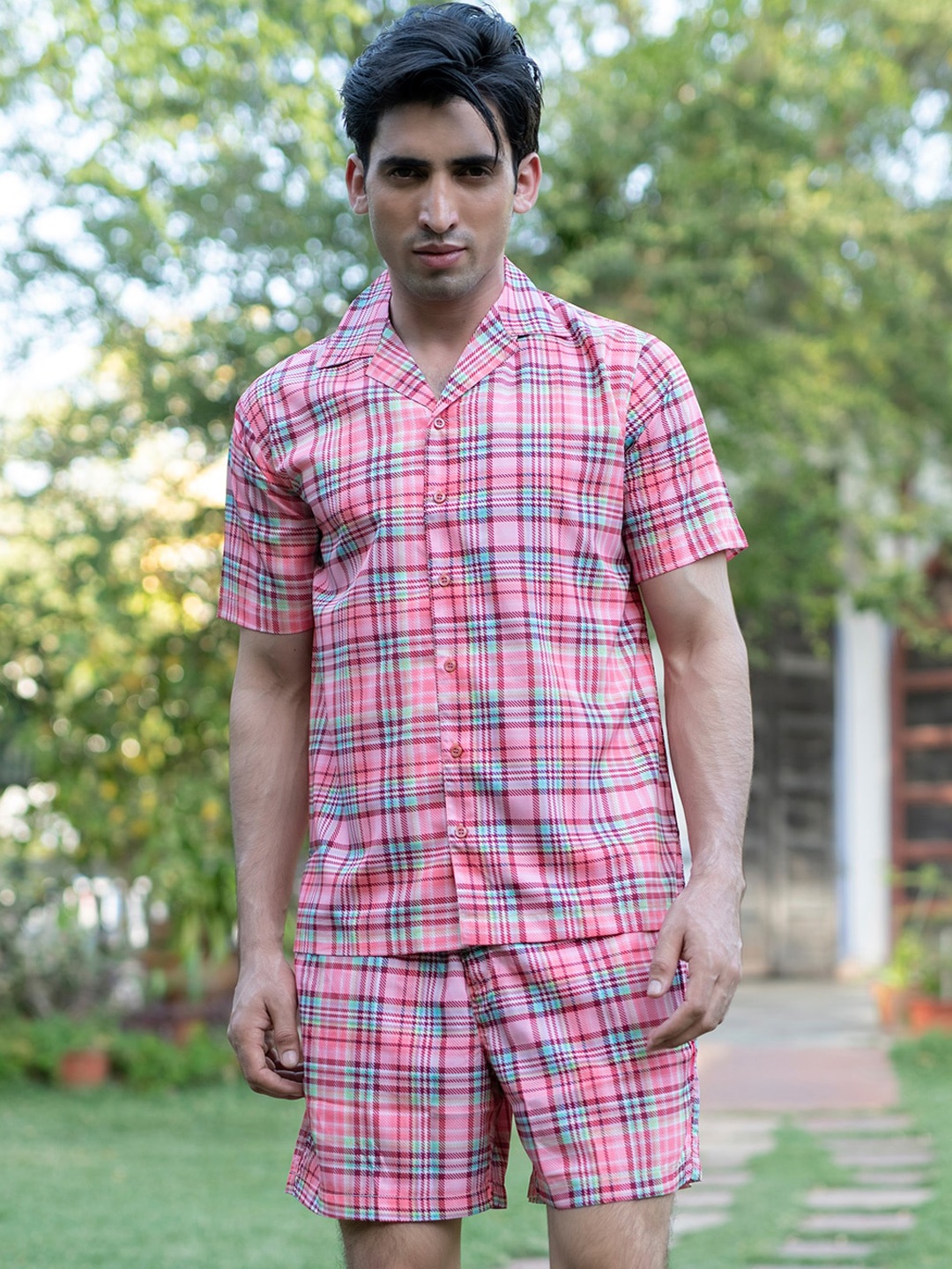 

Tistabene Checked Shirt And Shorts Night Suit, Pink