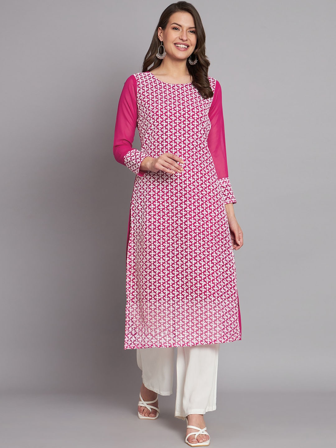 

BLACK SCISSOR Floral Embroidered Straight Kurta, Pink