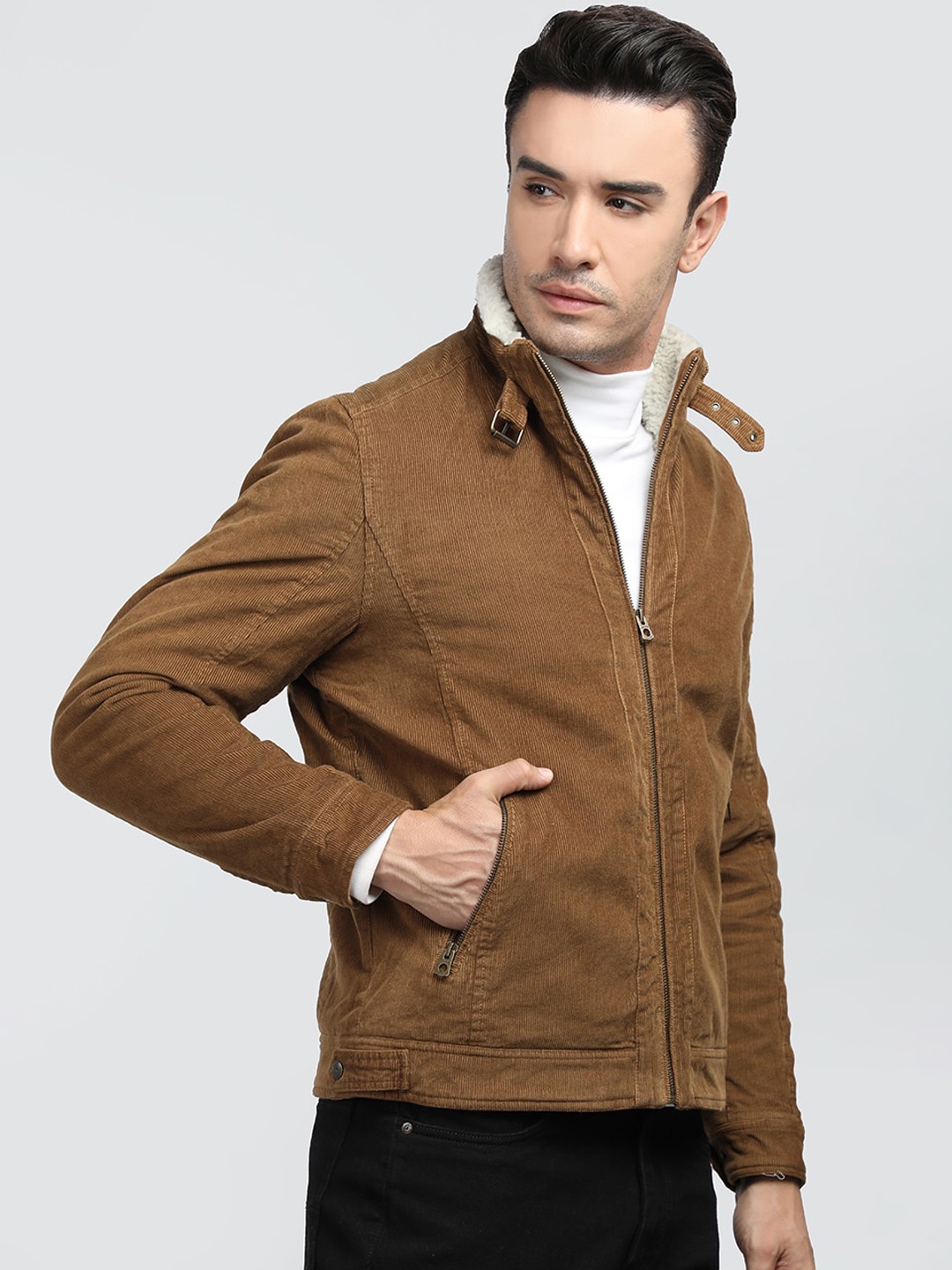 

LURE URBAN Mock Collar Open Front Jacket Jacket, Khaki