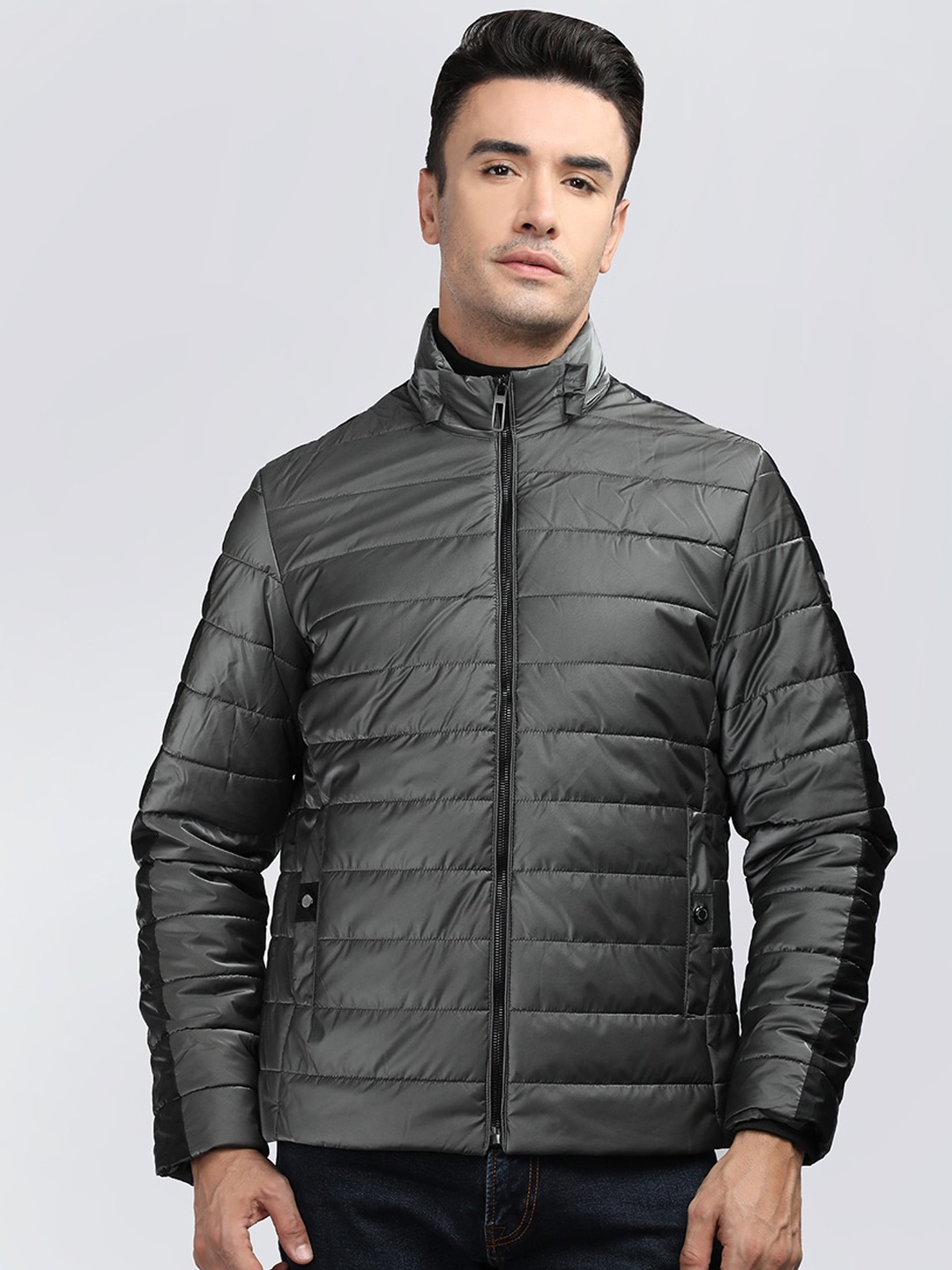 

LURE URBAN Hooded Puffer Jacket With Zip Detail, Grey