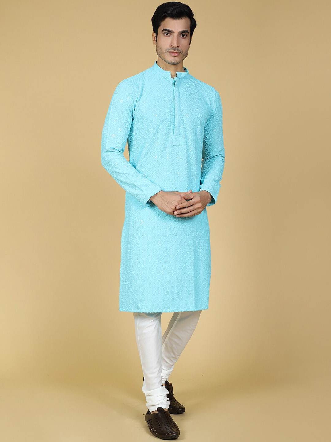 

Sultan The King Of Kurta Ethnic Motifs Chikankari Regular Cotton Long Sleeve Kurta, Blue