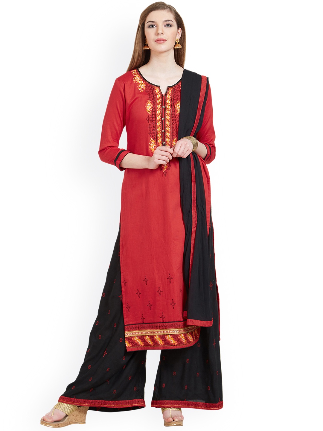 

Kvsfab Red & Black Cotton Blend Unstitched Dress Material