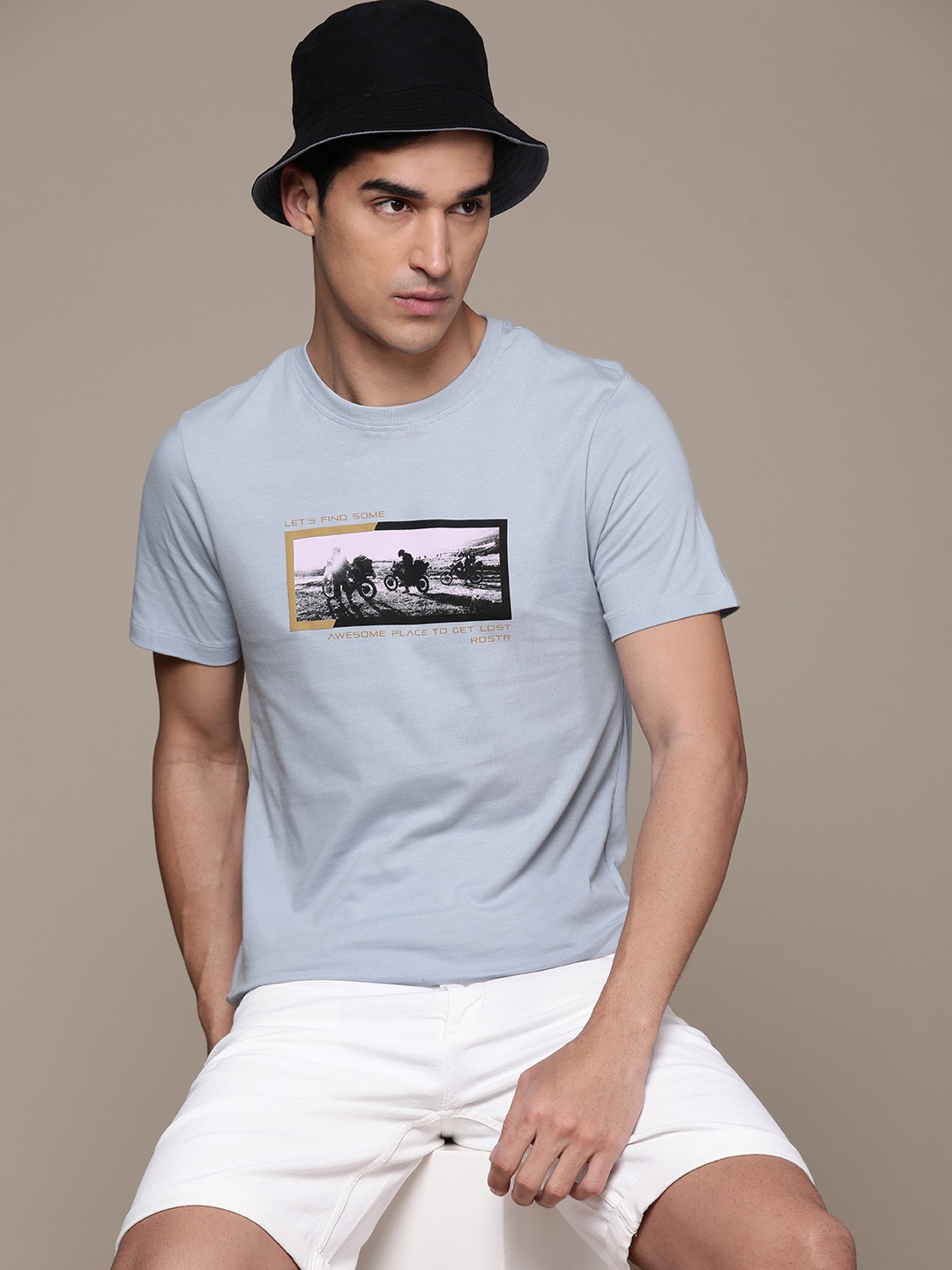 

The Roadster Lifestyle Co. Men Printed Pure Cotton T-shirt, Blue