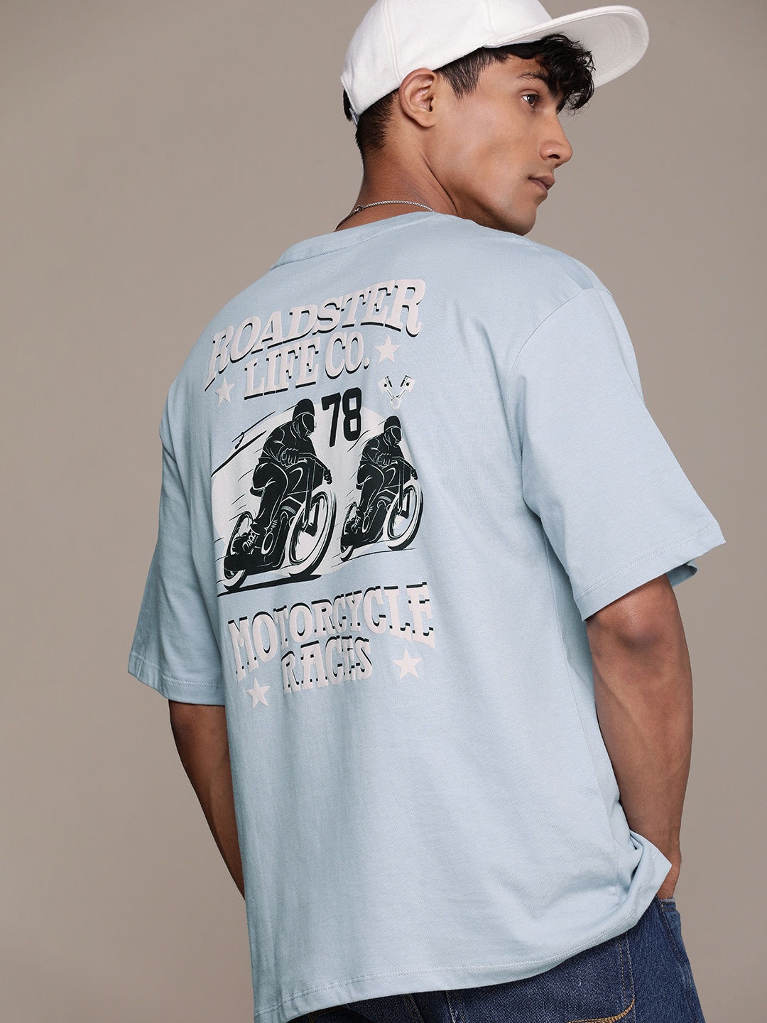 

The Roadster Lifestyle Co. Pure Cotton Brand Logo Printed Pure Cotton T-shirt, Blue