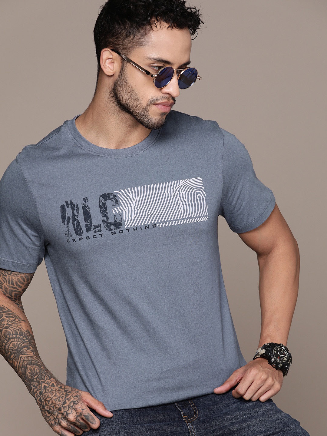 

The Roadster Lifestyle Co. Graphic Printed Pure Cotton T-shirt, Grey
