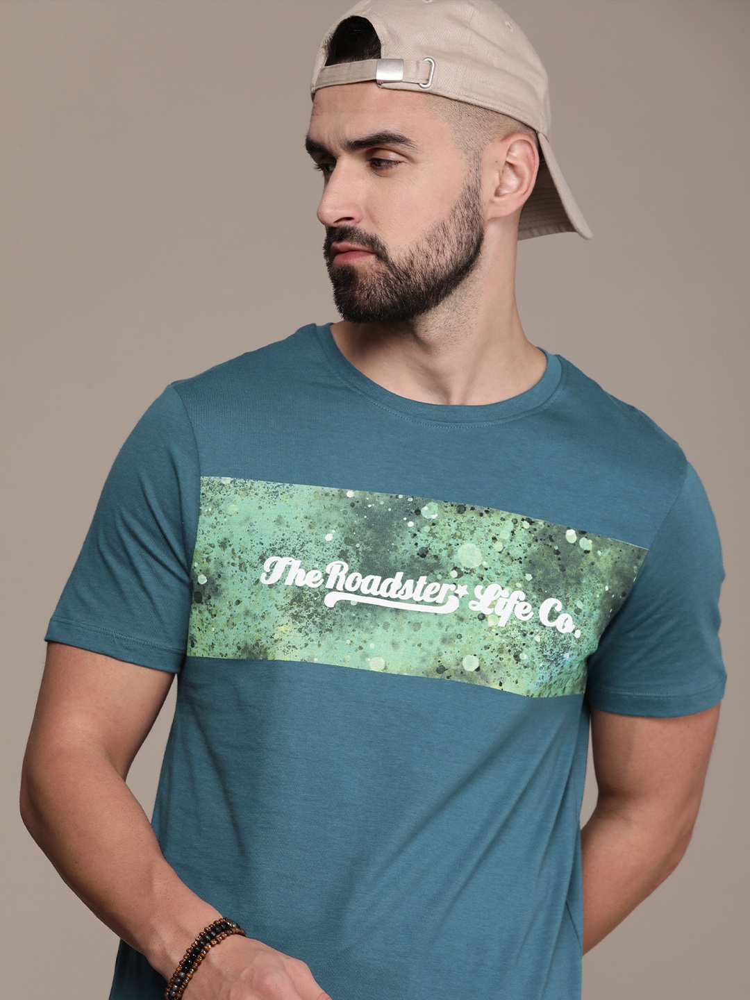 

The Roadster Life Co. Brand Logo Printed Pure Cotton T-shirt, Teal