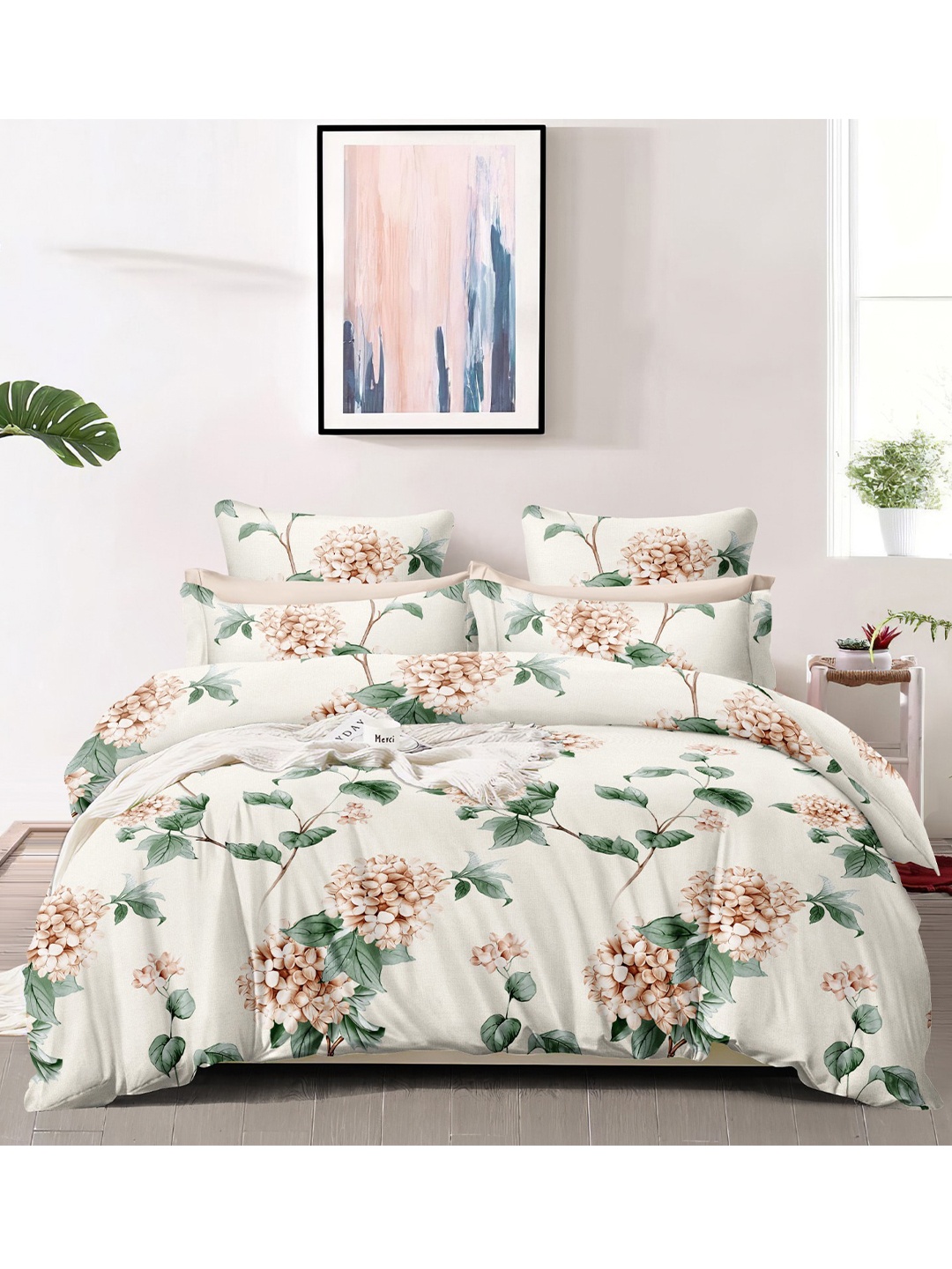 

Ariana White & Green Floral King Bedsheet with 2 Pillow Covers