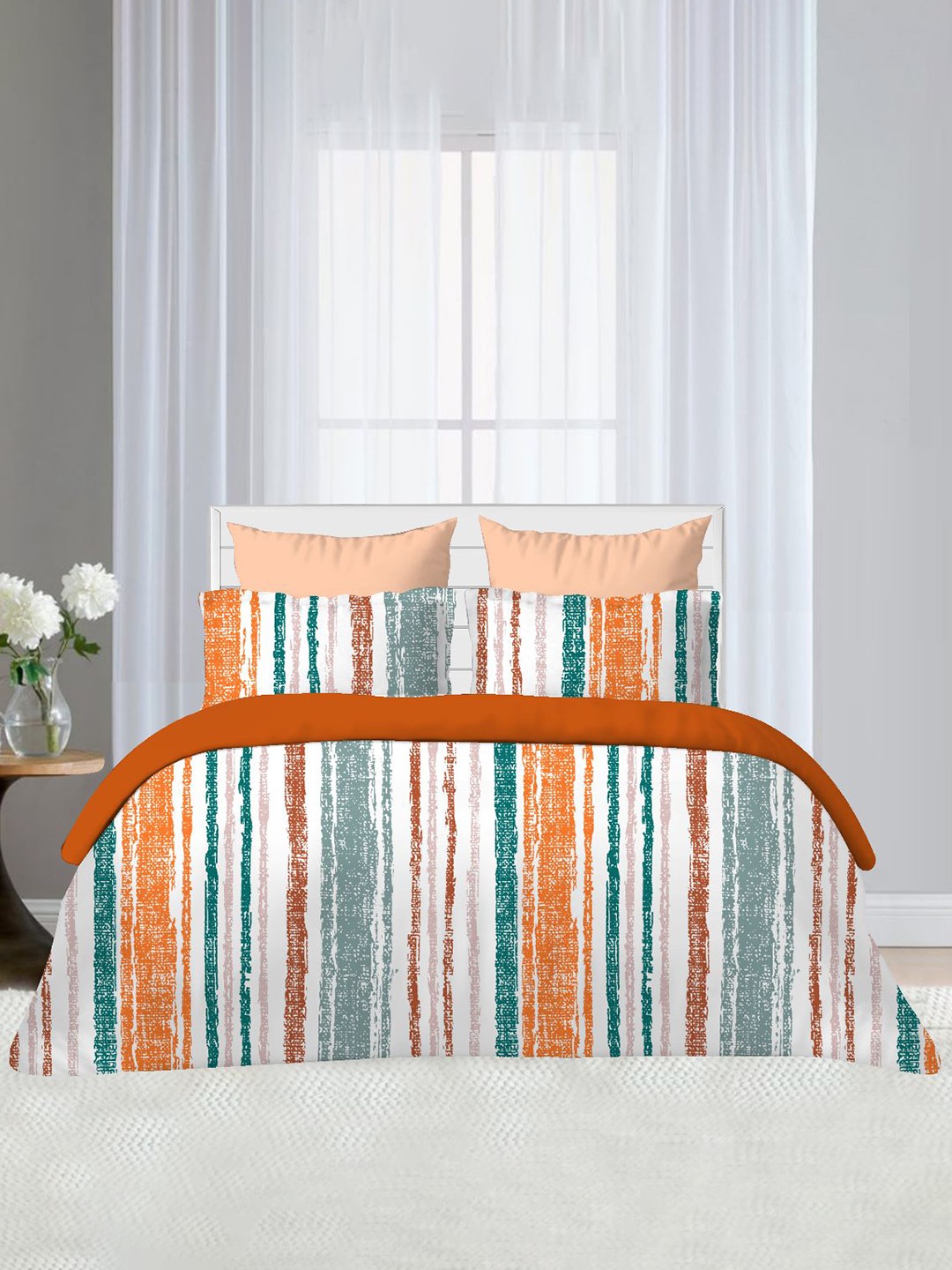 

Ariana White & Orange Striped Super King Bedsheet with 2 Pillow Covers