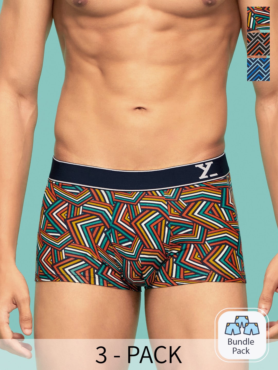 

XYXX Pack Of 3 Printed Breathable Cotton Trunks XYTRNK3PCKN1031, Black