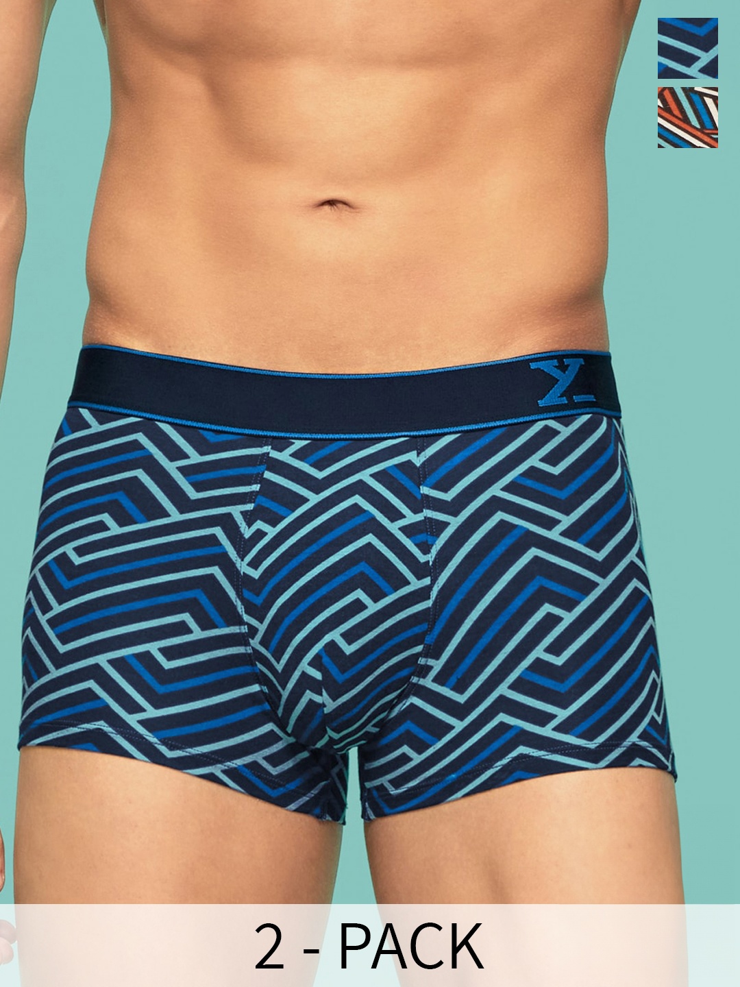 

XYXX Men Pack Of 2 Printed Cotton Breathable Trunks XYTRNK2PCKN753, Black