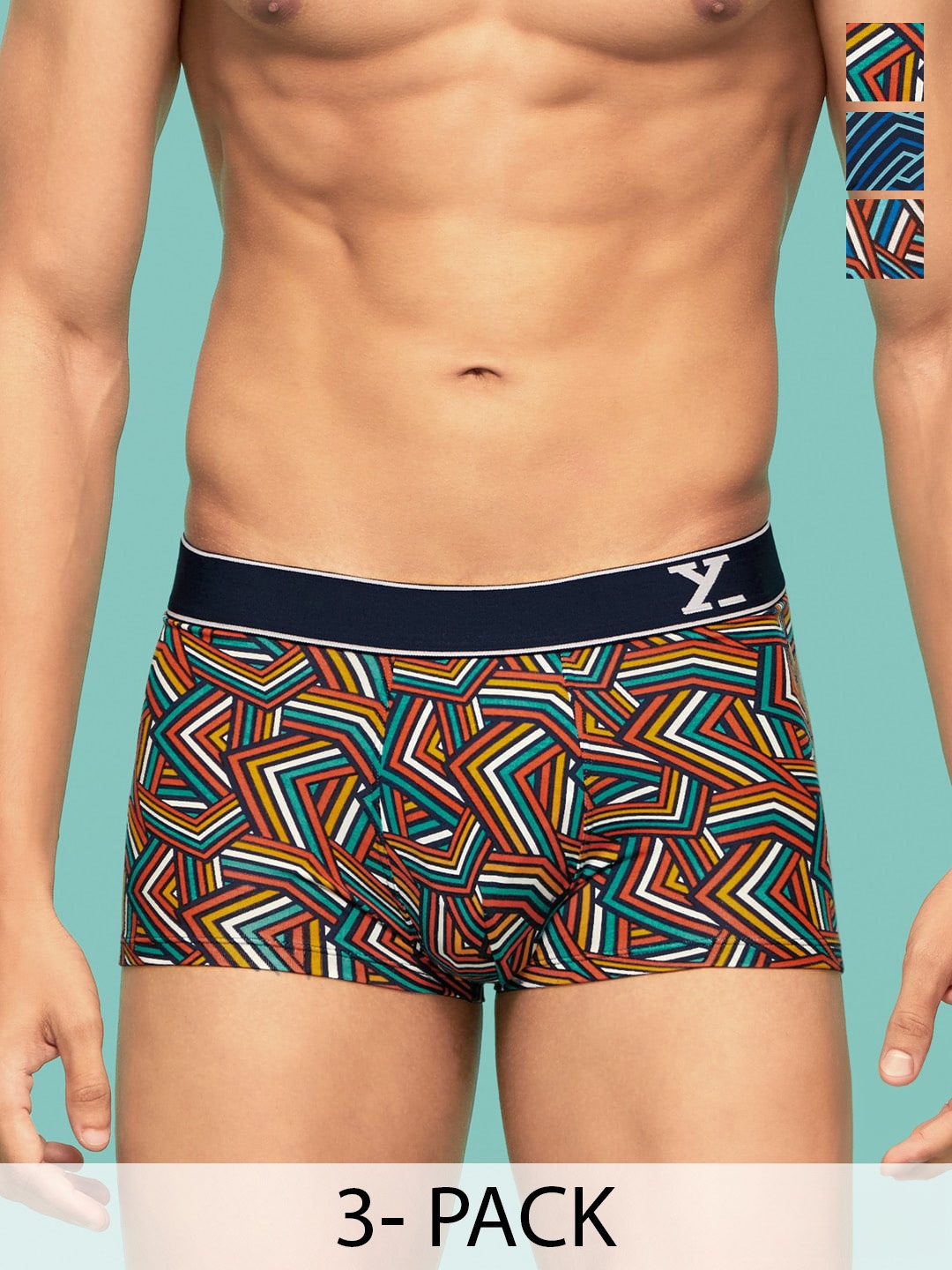 

XYXX Men Pack Of 3 Abstract Printed Cotton Breathable Trunks XYTRNK3PCKN1038, Black