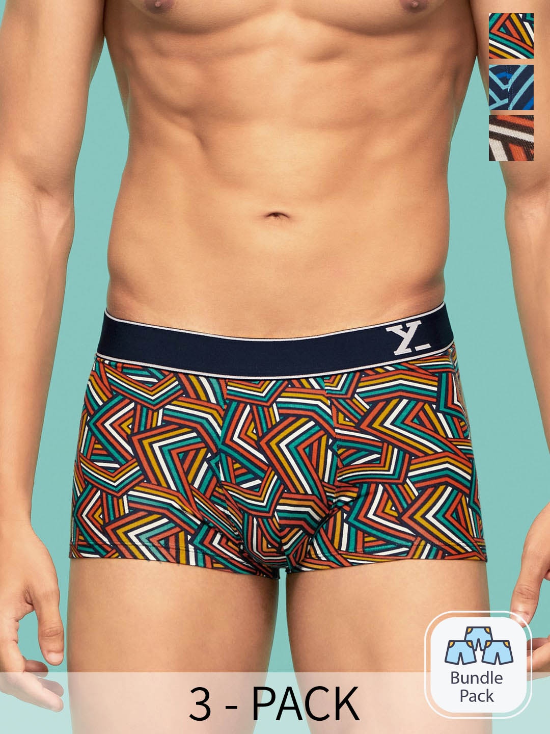 

XYXX Pack Of 3 Printed Breathable Cotton Trunks XYTRNK3PCKN1038, Blue