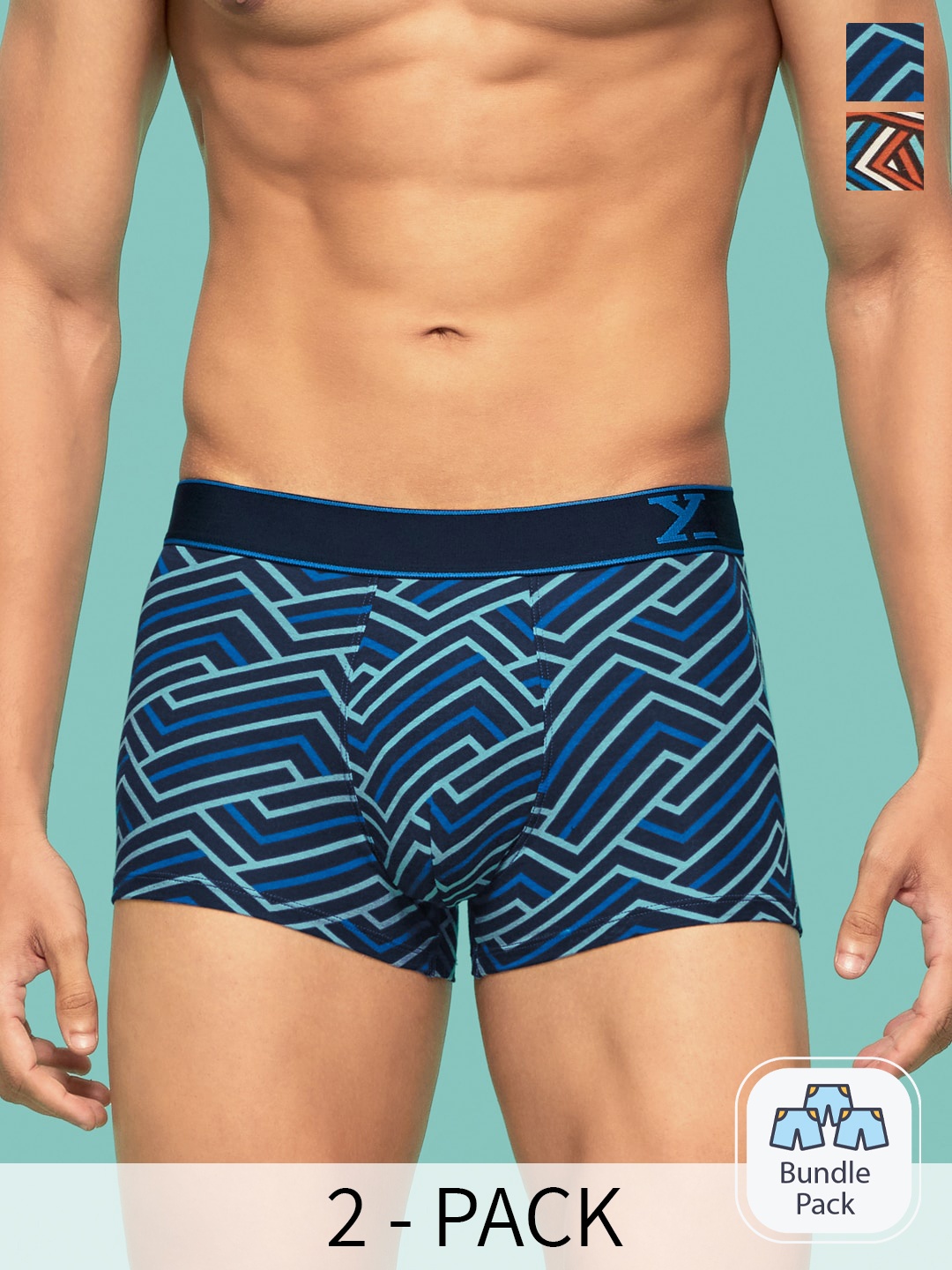 

XYXX Men Pack Of 2 Abstract Printed Cotton Breathable Trunks XYTRNK2PCKN753, Blue