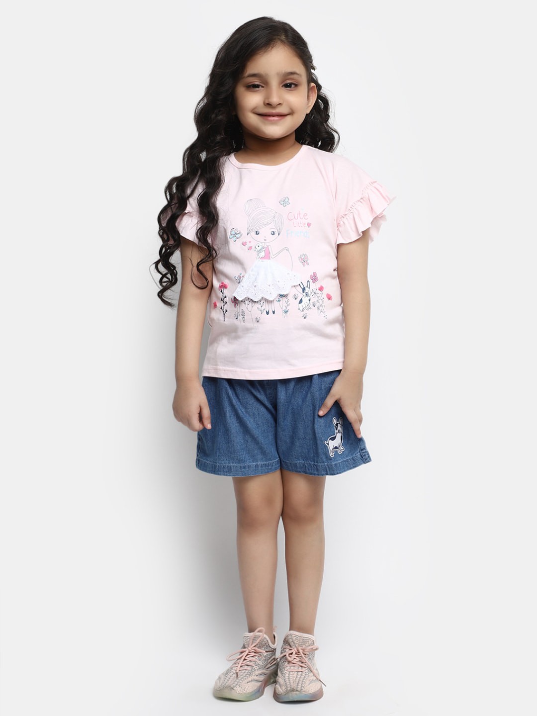 

V-Mart Girls Printed Pure Cotton Top with Shorts, Pink