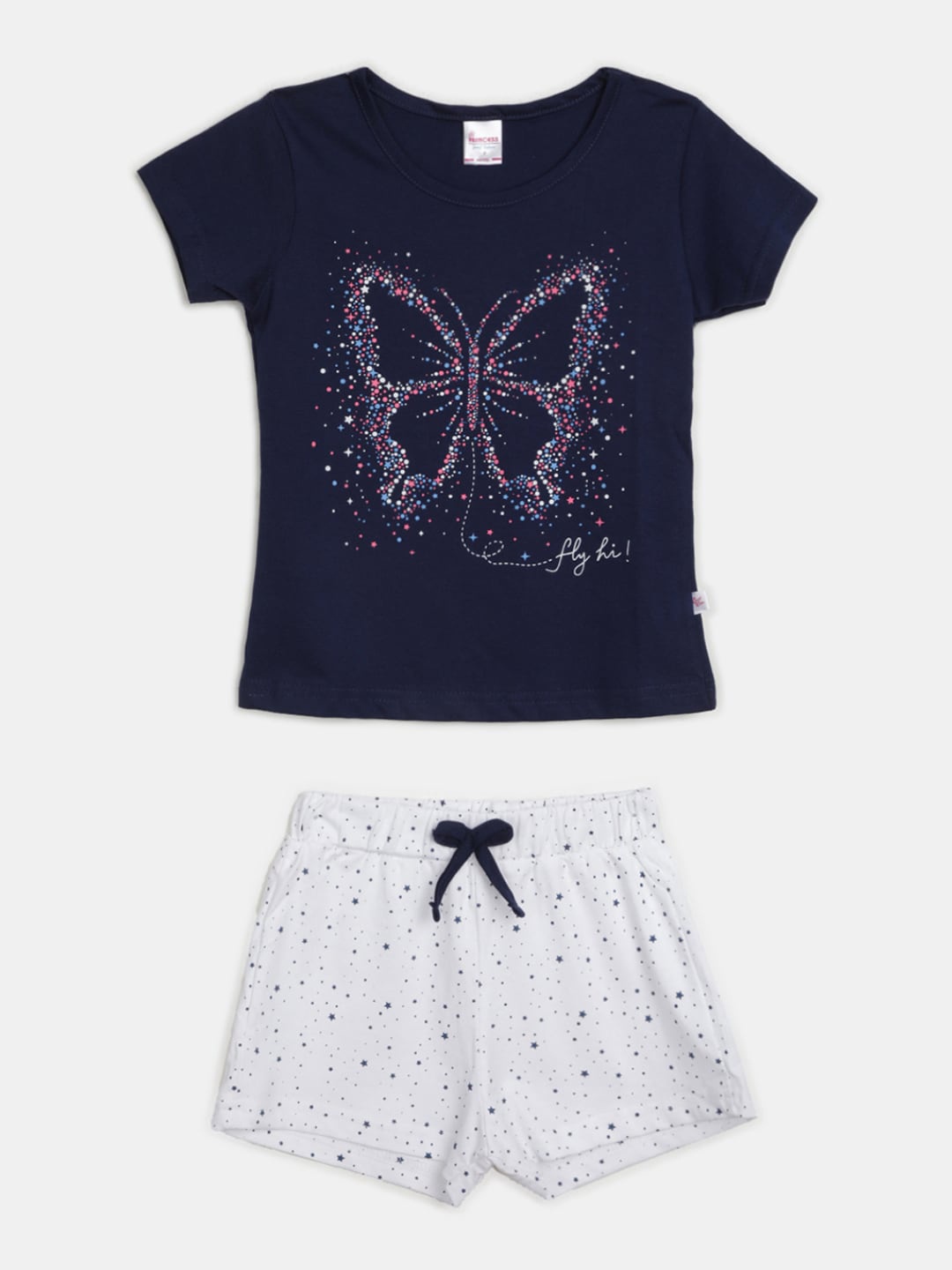 

V-Mart Girls Printed Pure Cotton T-shirt with Shorts, Blue