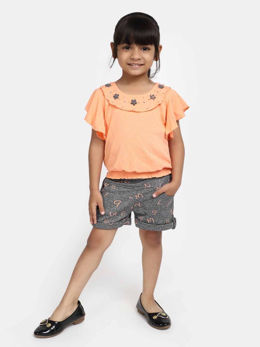 

V-Mart Girls Printed Pure Cotton Top with Shorts, Peach