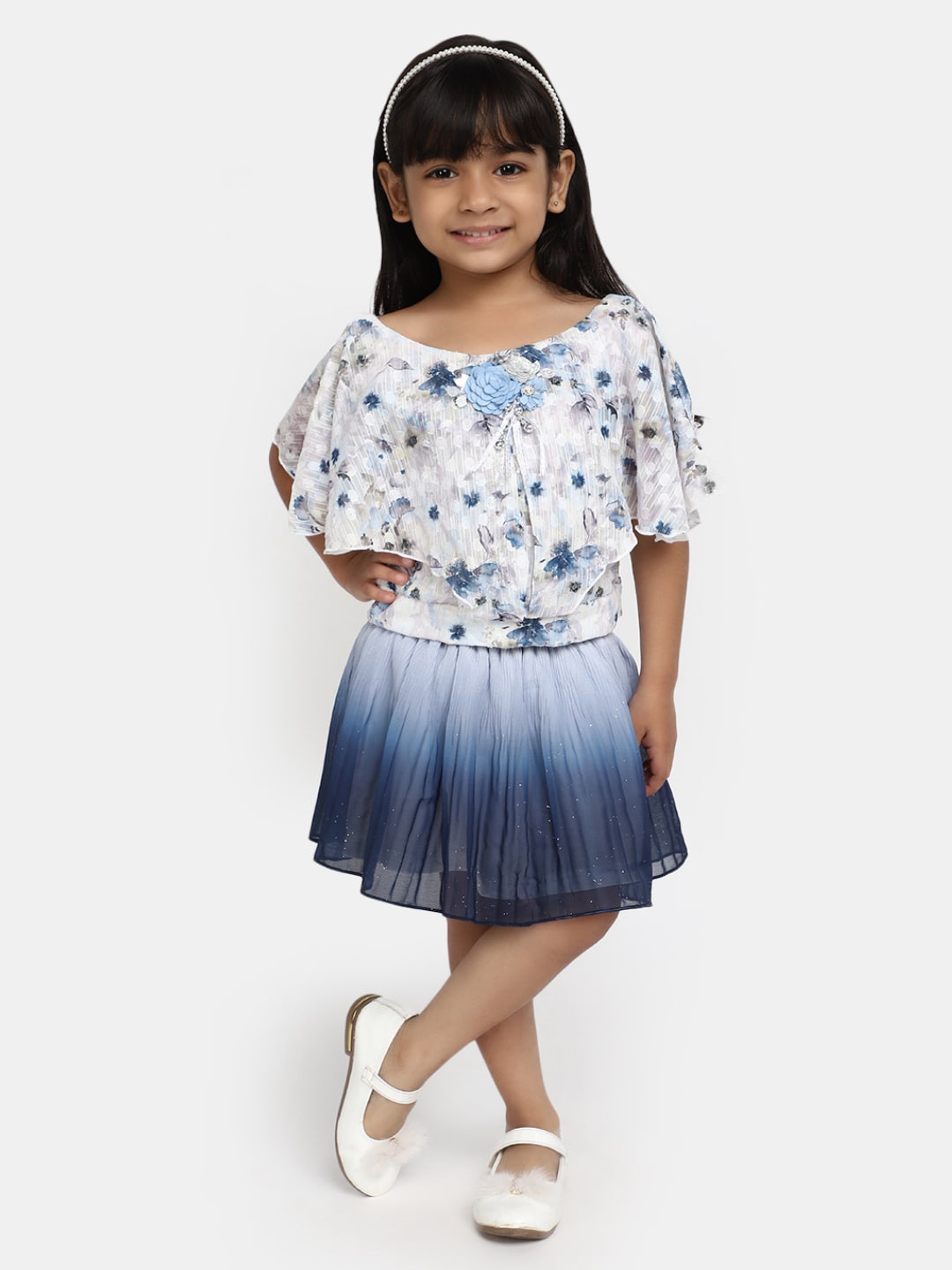 

V-Mart Girls Printed Pure Cotton Top with Skirt, White