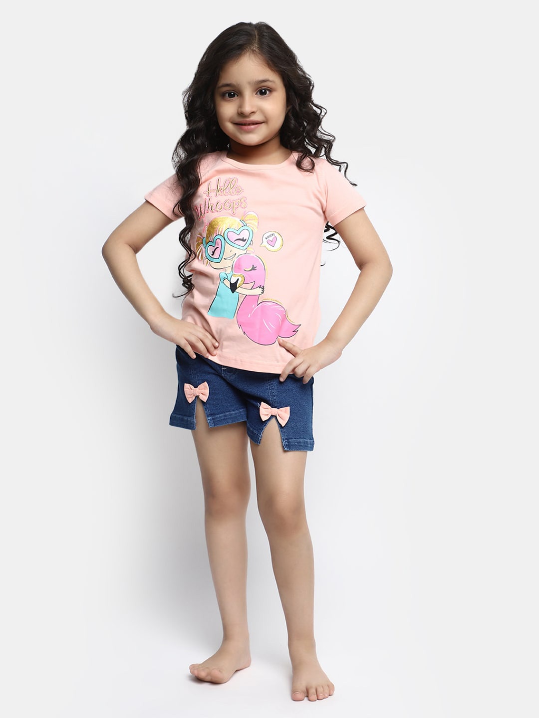 

V-Mart Girls Graphic Printed Pure Cotton T-Shirt With Shorts, Pink