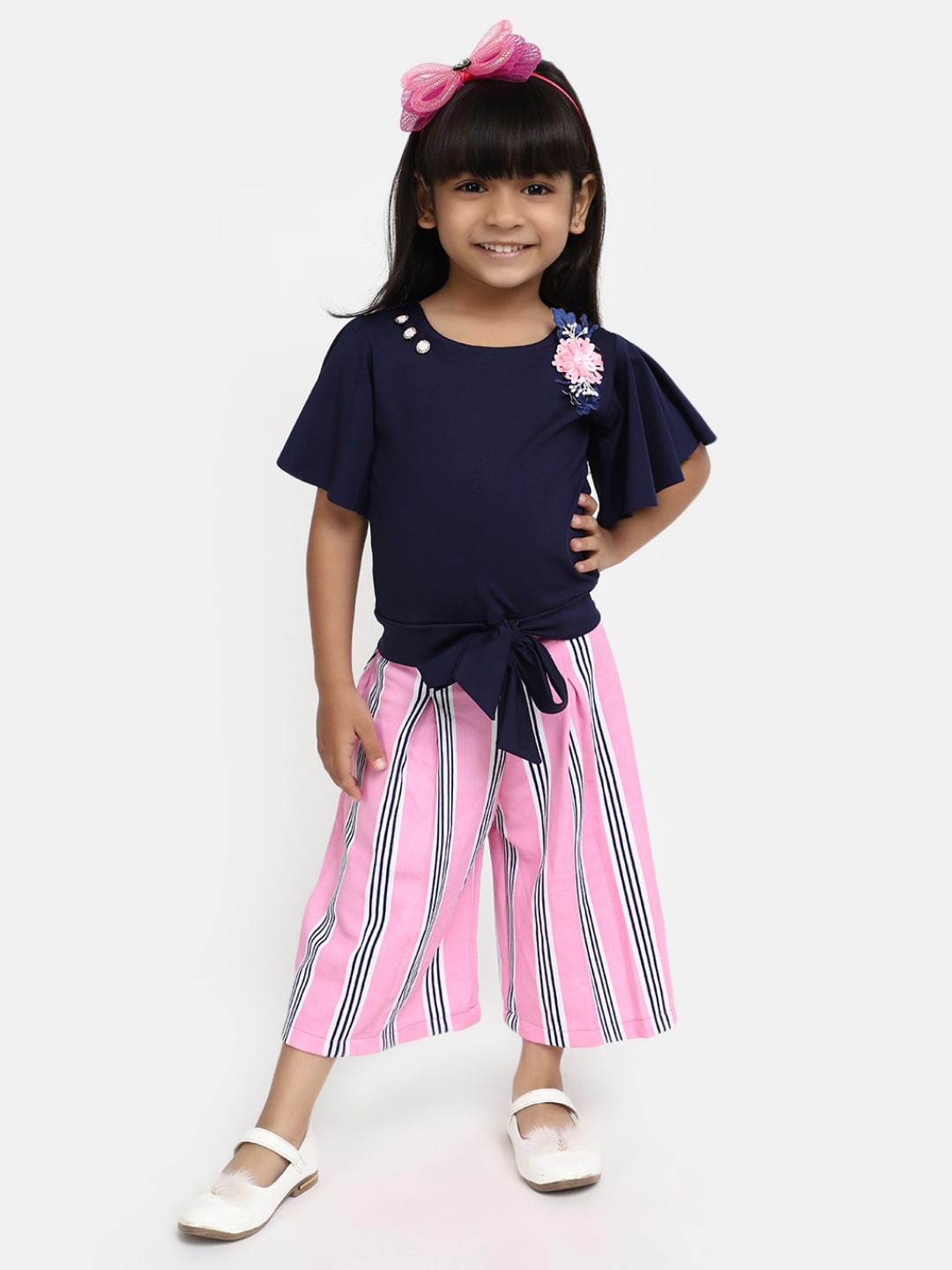 

V-Mart Girls Pure Cotton Top With Trousers, Navy blue