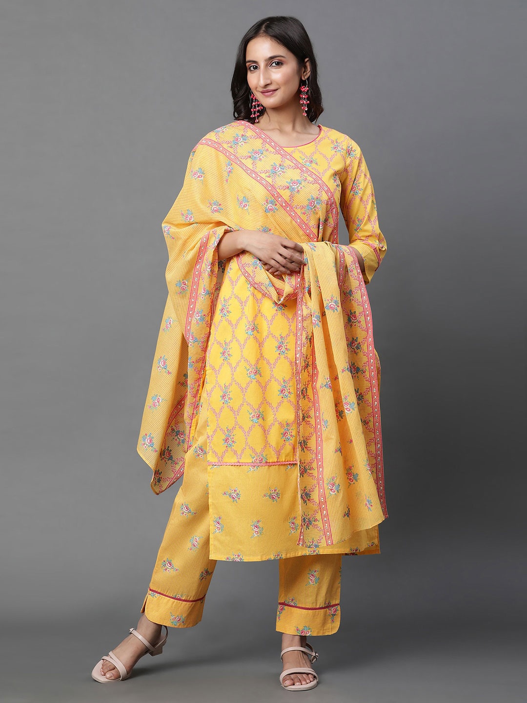 

AURELIA Ethnic Motif Printed Pure Cotton Dupatta, Yellow