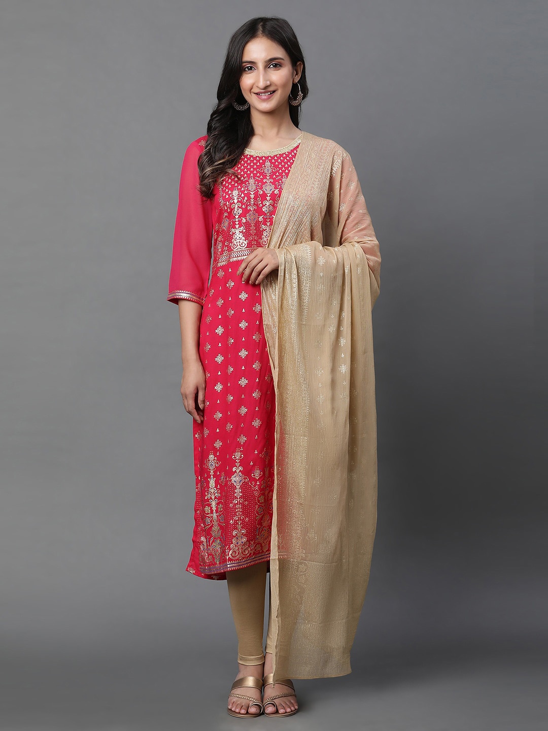 

AURELIA Ethnic Motif Printed Chiffon Dupatta, Beige