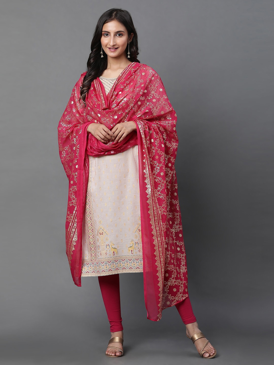 

AURELIA Ethnic Motif Printed Chiffon Dupatta, Pink