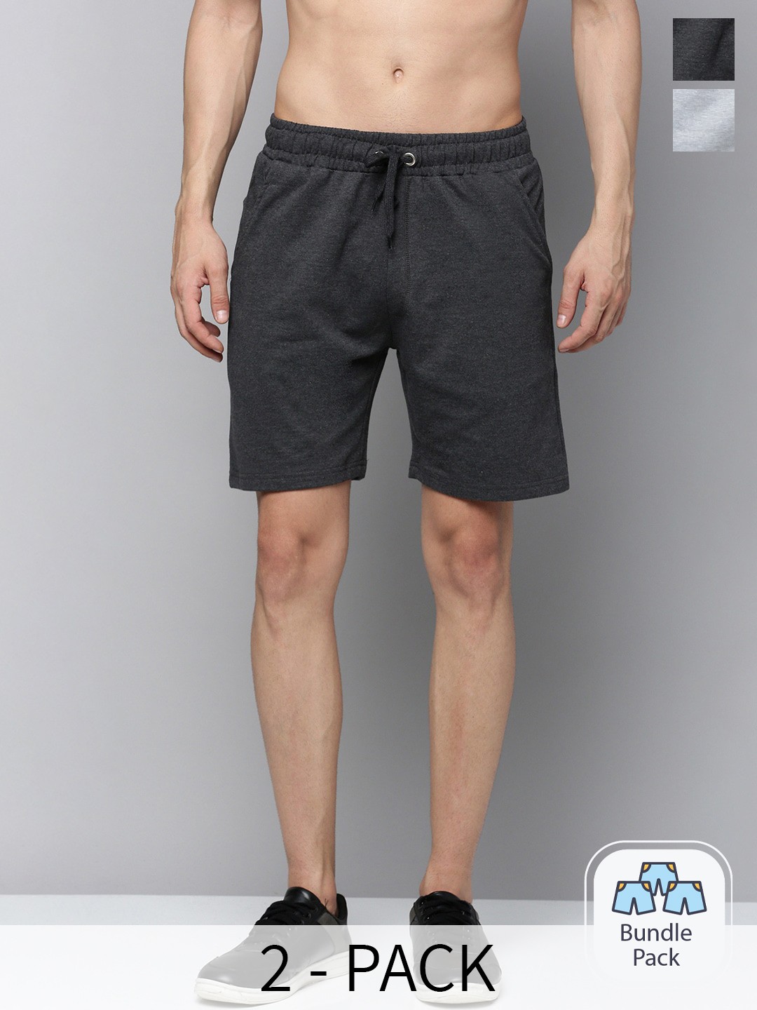 

Urban Dog Men Pack Of 2 Mid-Rise Cotton Regular Shorts, Grey