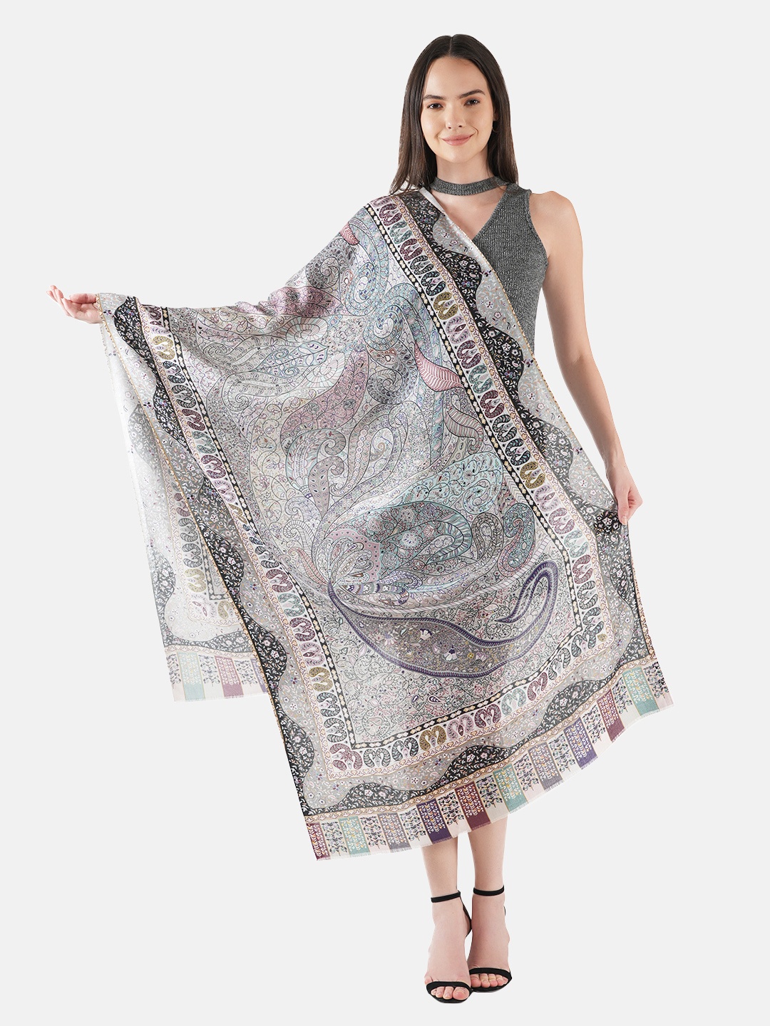 

MUFFLY Women Printed Bamboo Shawl, Grey