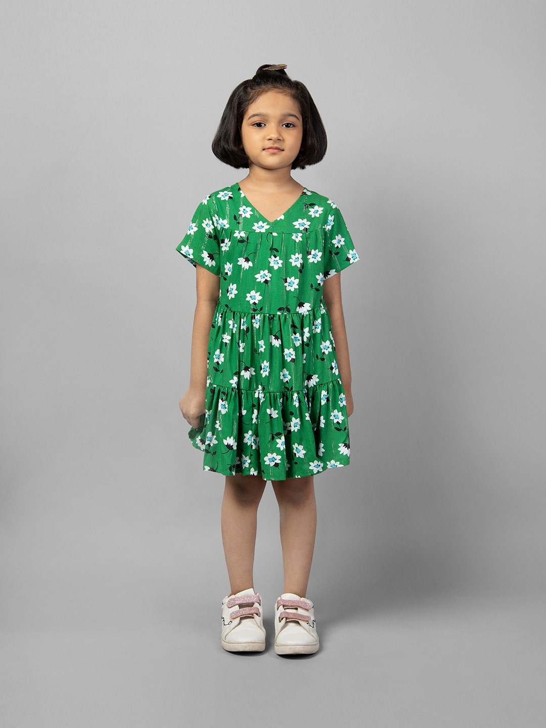 

ZIP ZAP ZOOP Girls Floral Printed Cotton Fit & Flare Dress, Green