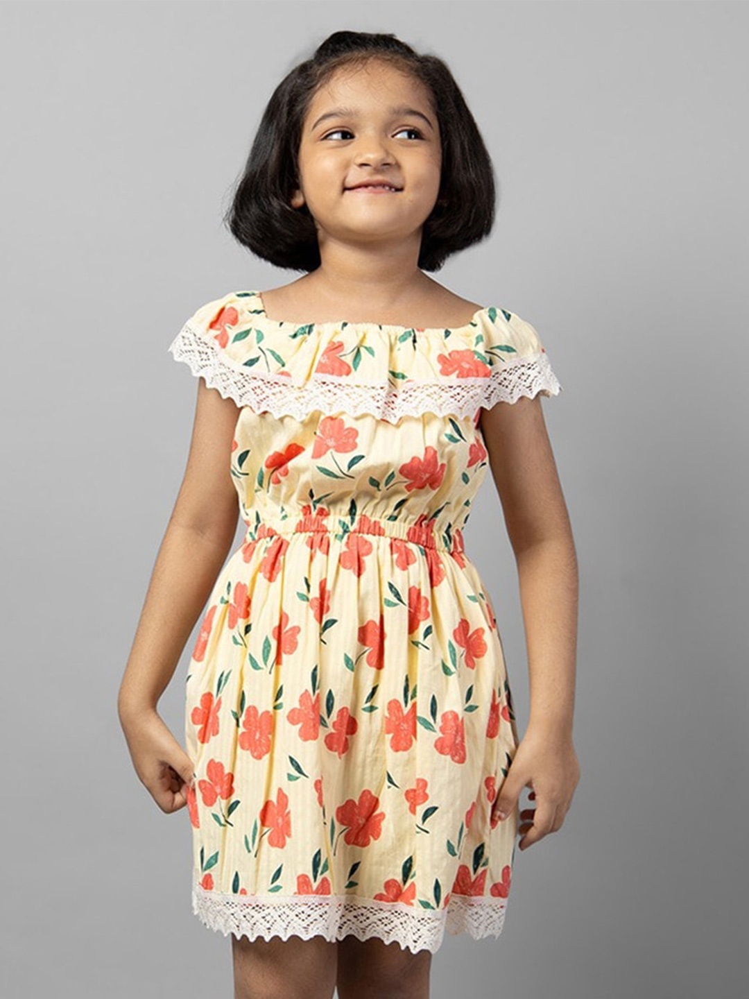 

ZIP ZAP ZOOP Girls Floral Printed Cotton Fit & Flare Dress, Yellow