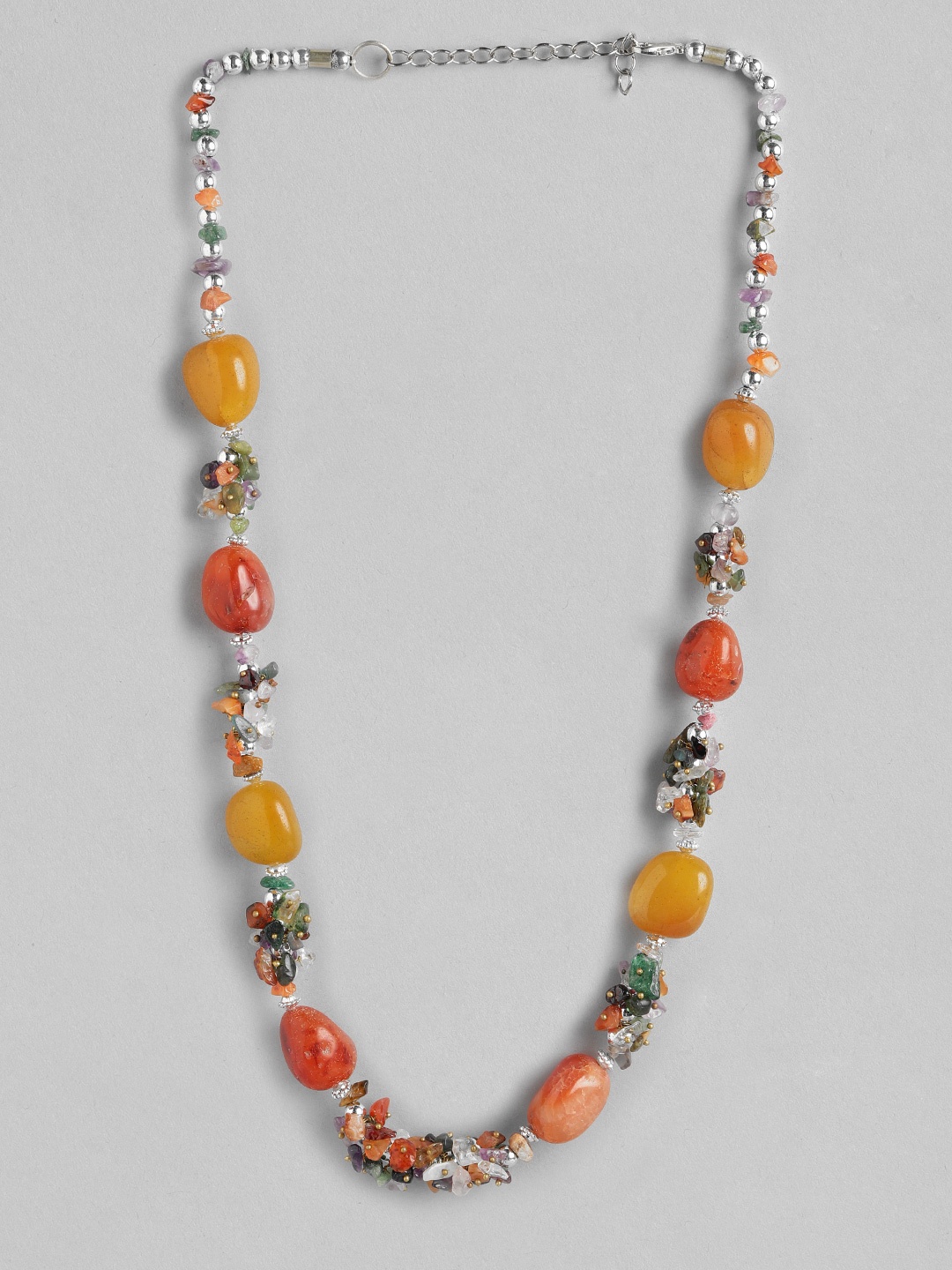

RICHEERA Brass Silver-Plated Beaded Statement Necklace, Multi