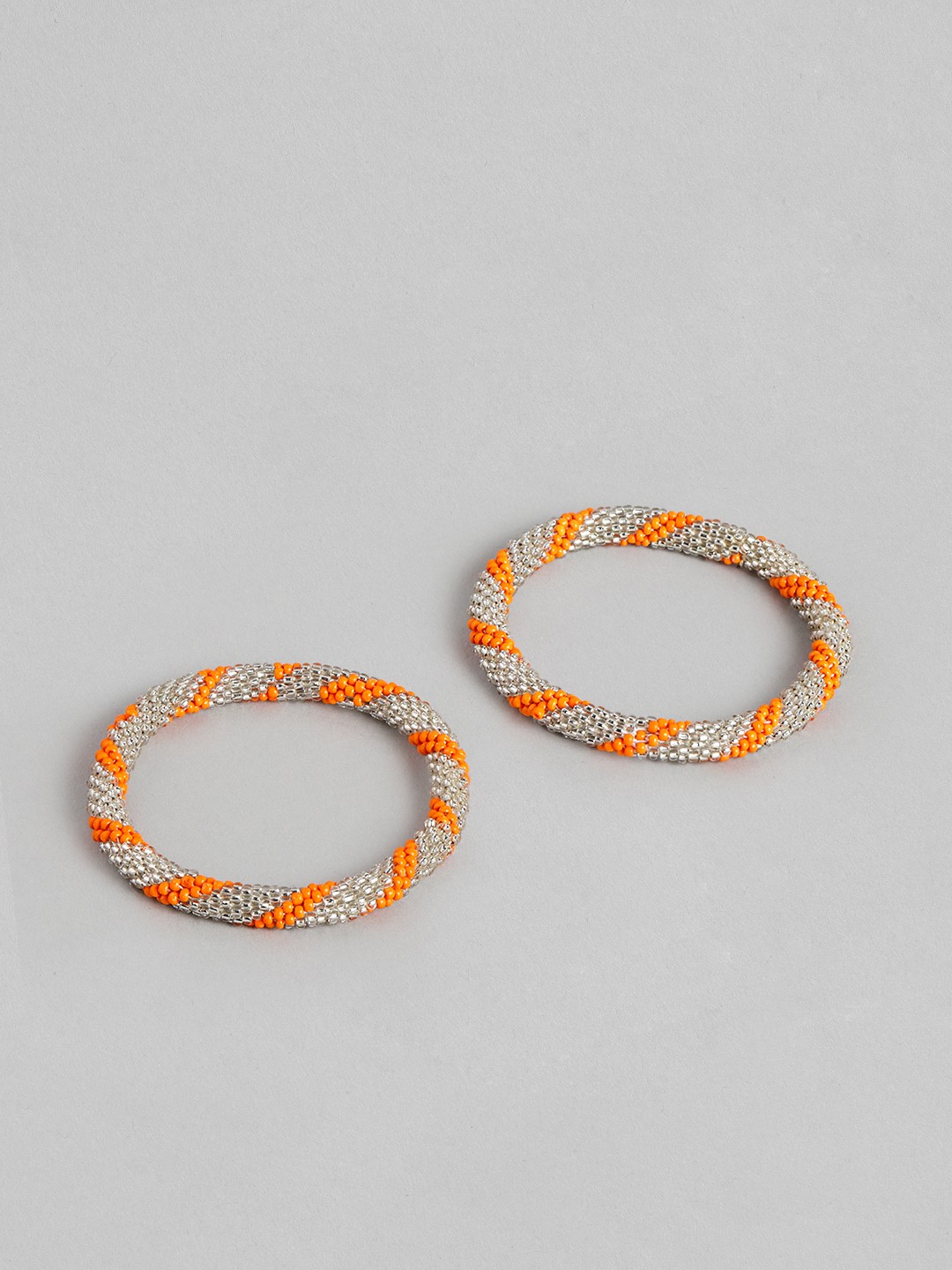 

RICHEERA Women Set of 2 Beaded Bangle-Style Bracelet, Orange