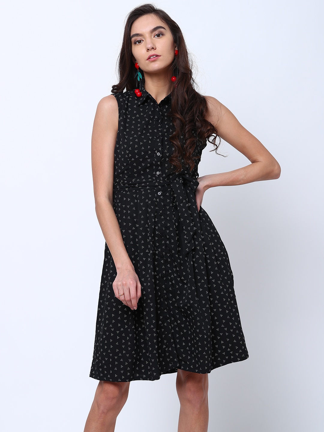 

Tokyo Talkies Women Black Printed Fit and Flare Dress