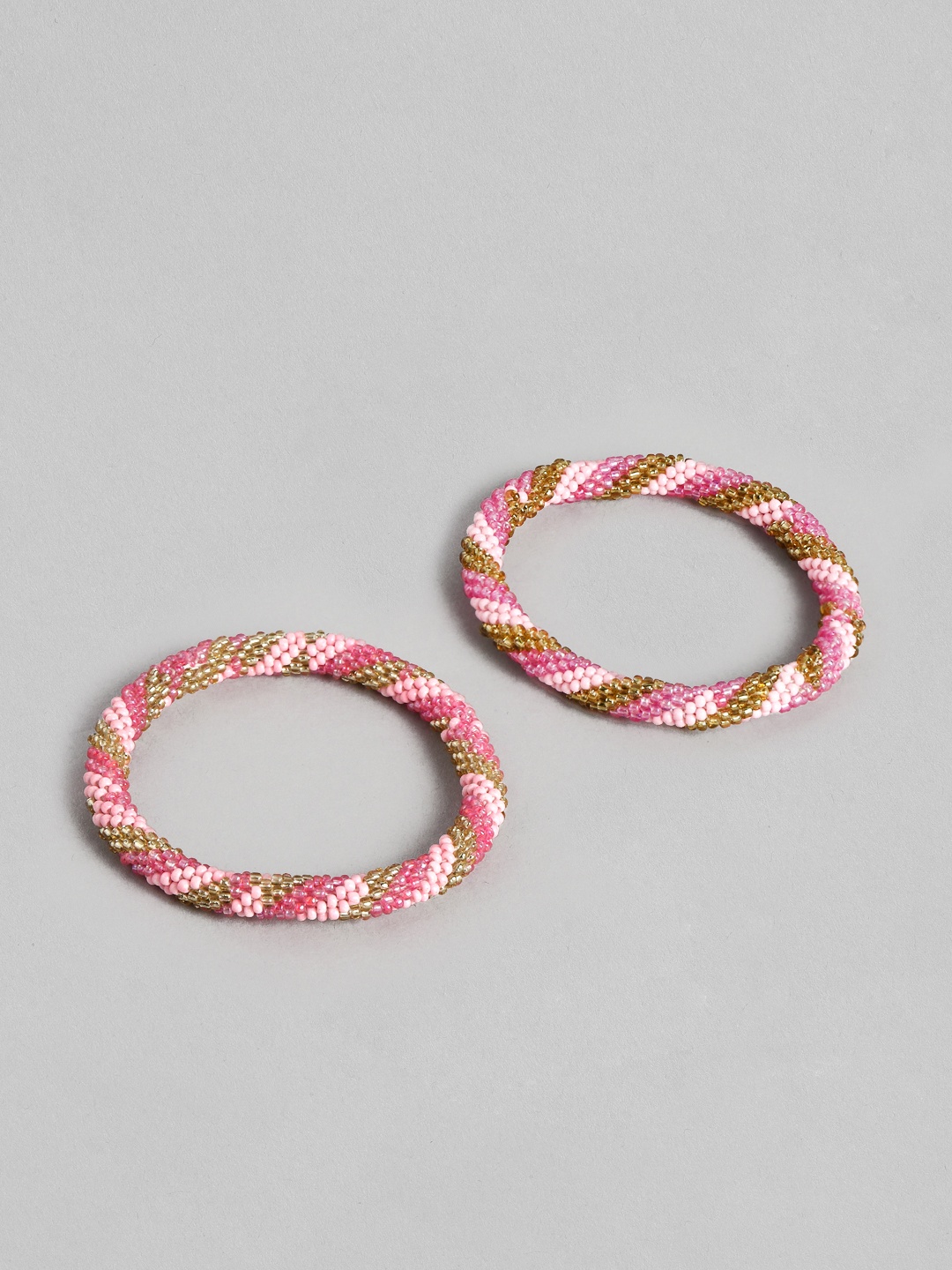 

RICHEERA Women Set of 2 Artificial Beads Studded Bangle-Style Bracelet, Pink