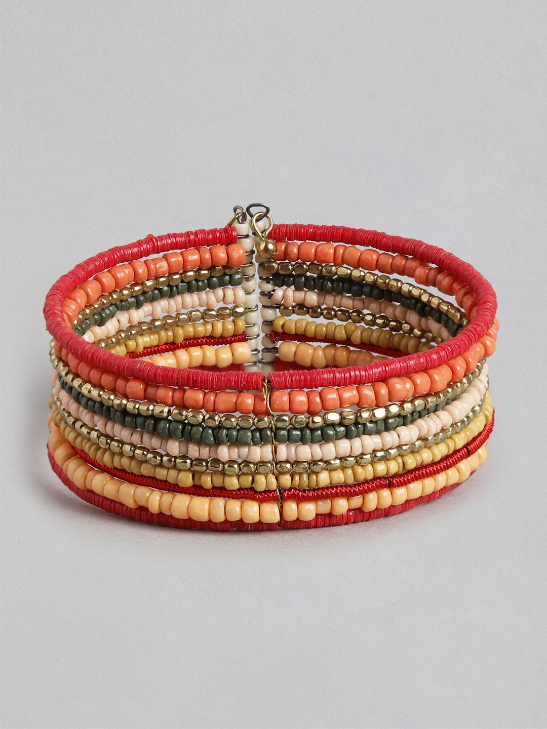

RICHEERA Women Gold-Plated Beaded Statement Cuff Bracelet, Multi
