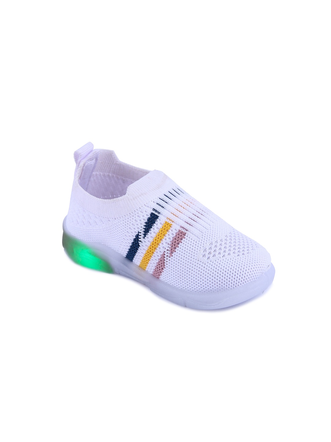 

NEOBABY Kids Striped First Walking LED Lightweight Slip-On Sneakers, White