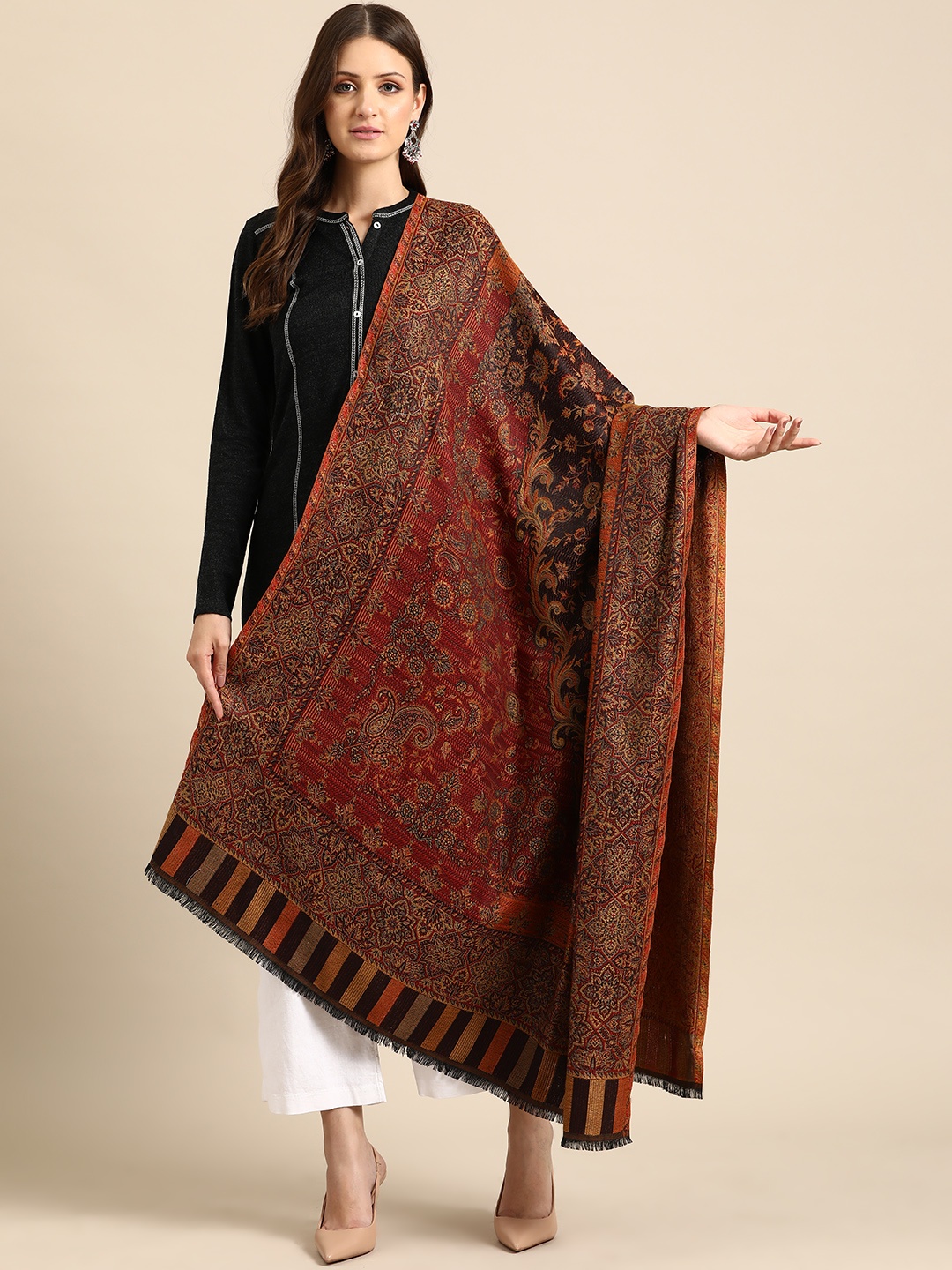 

Sangria Women Ethnic Motifs Woven Design Shawl, Black